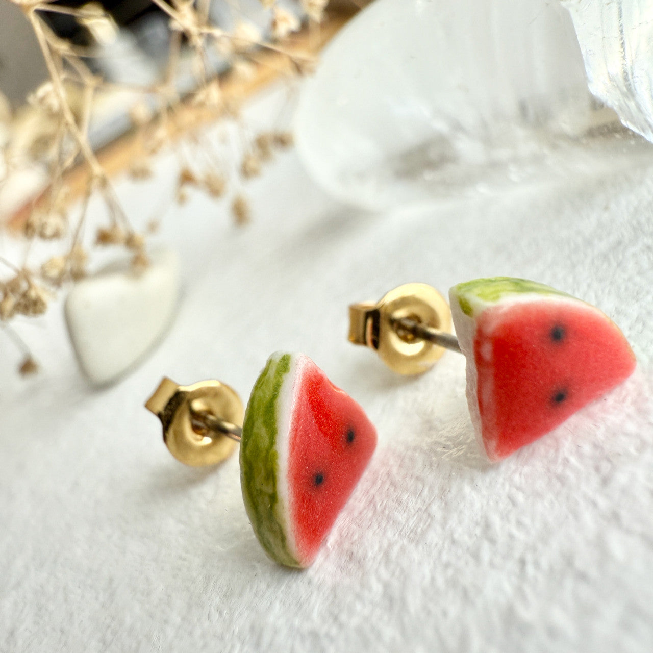 Melencia Porcelain Watermelon Slice Stud Earrings