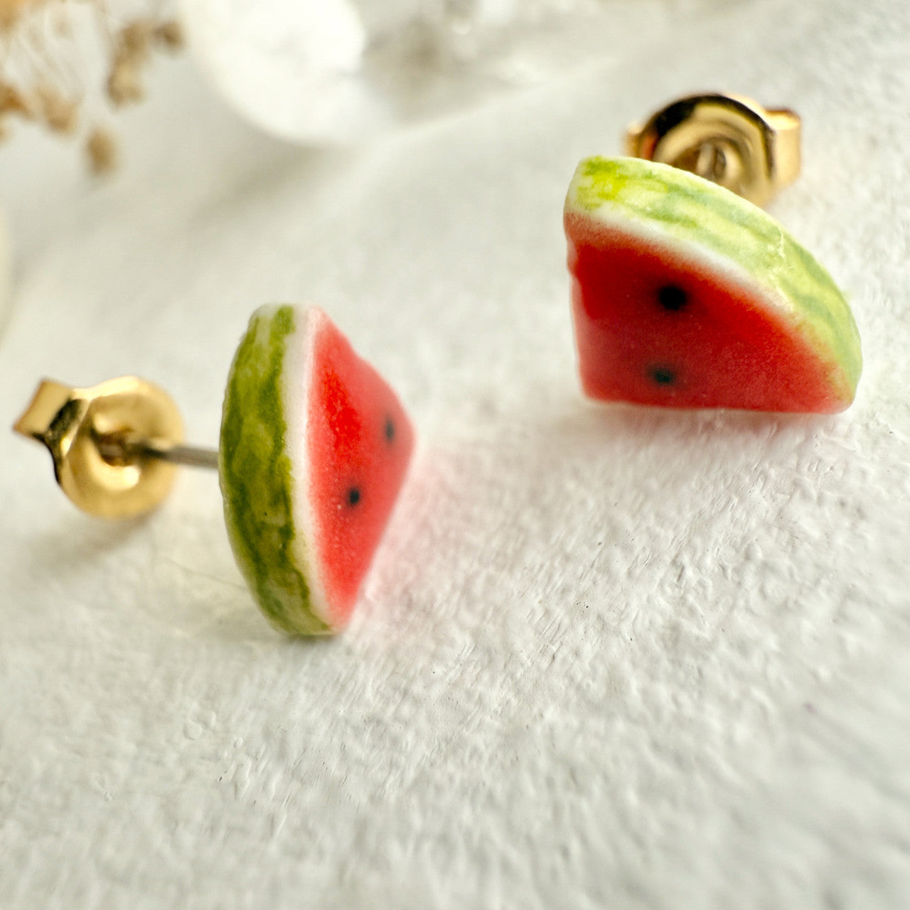 Melencia Porcelain Watermelon Slice Stud Earrings