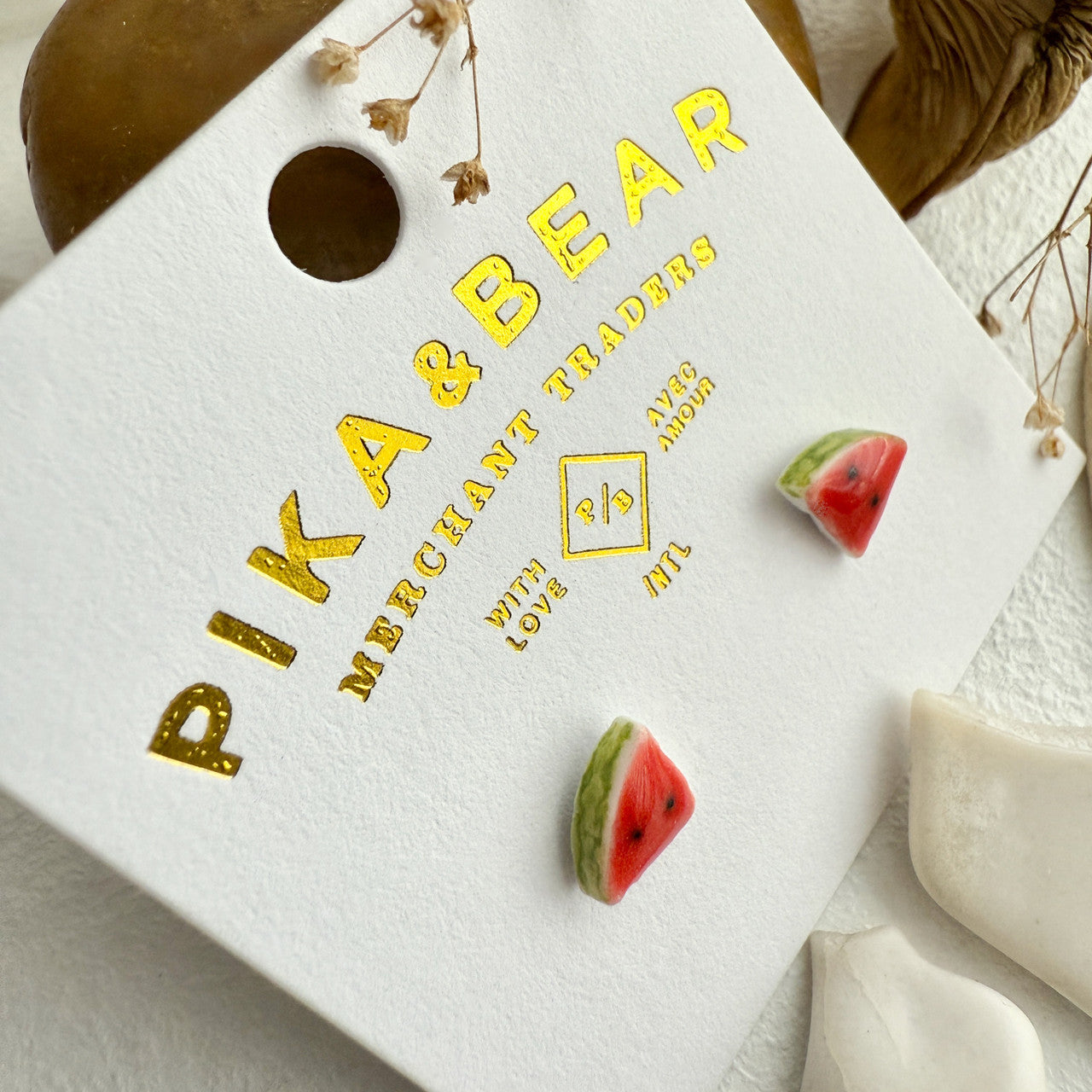 Melencia Porcelain Watermelon Slice Stud Earrings