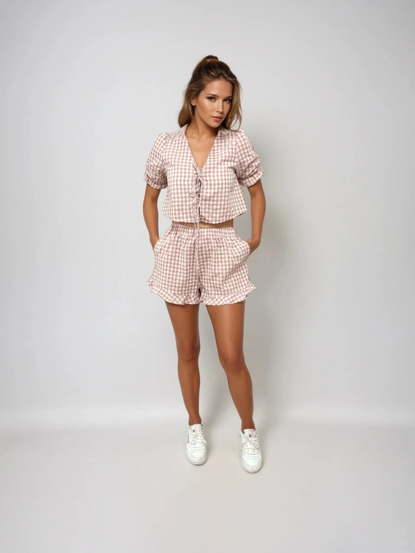 Minnie 2pc Short Set Large Gingham - Pink
