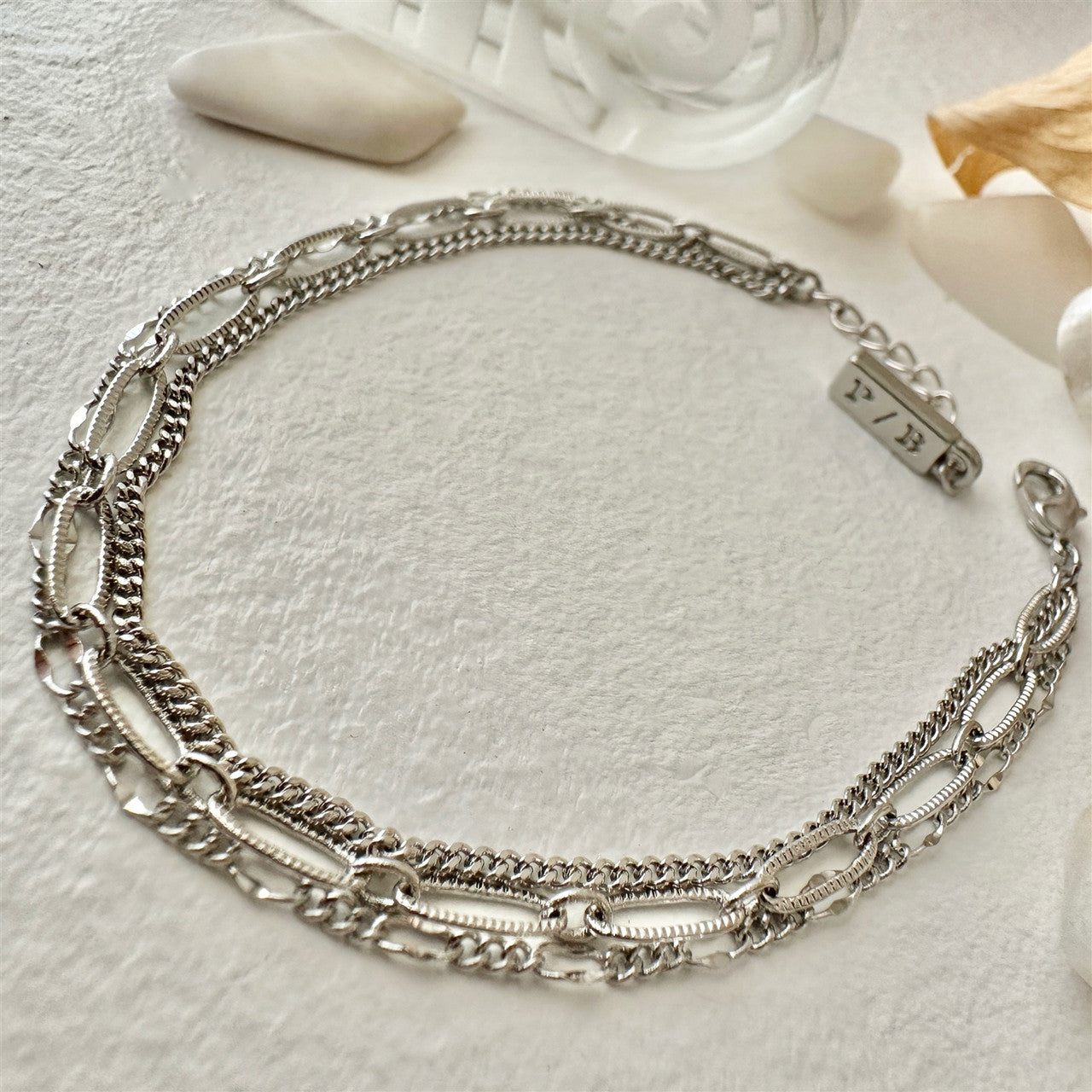 Nanaimo Triple Layer Textured Chain Bracelet - Silver