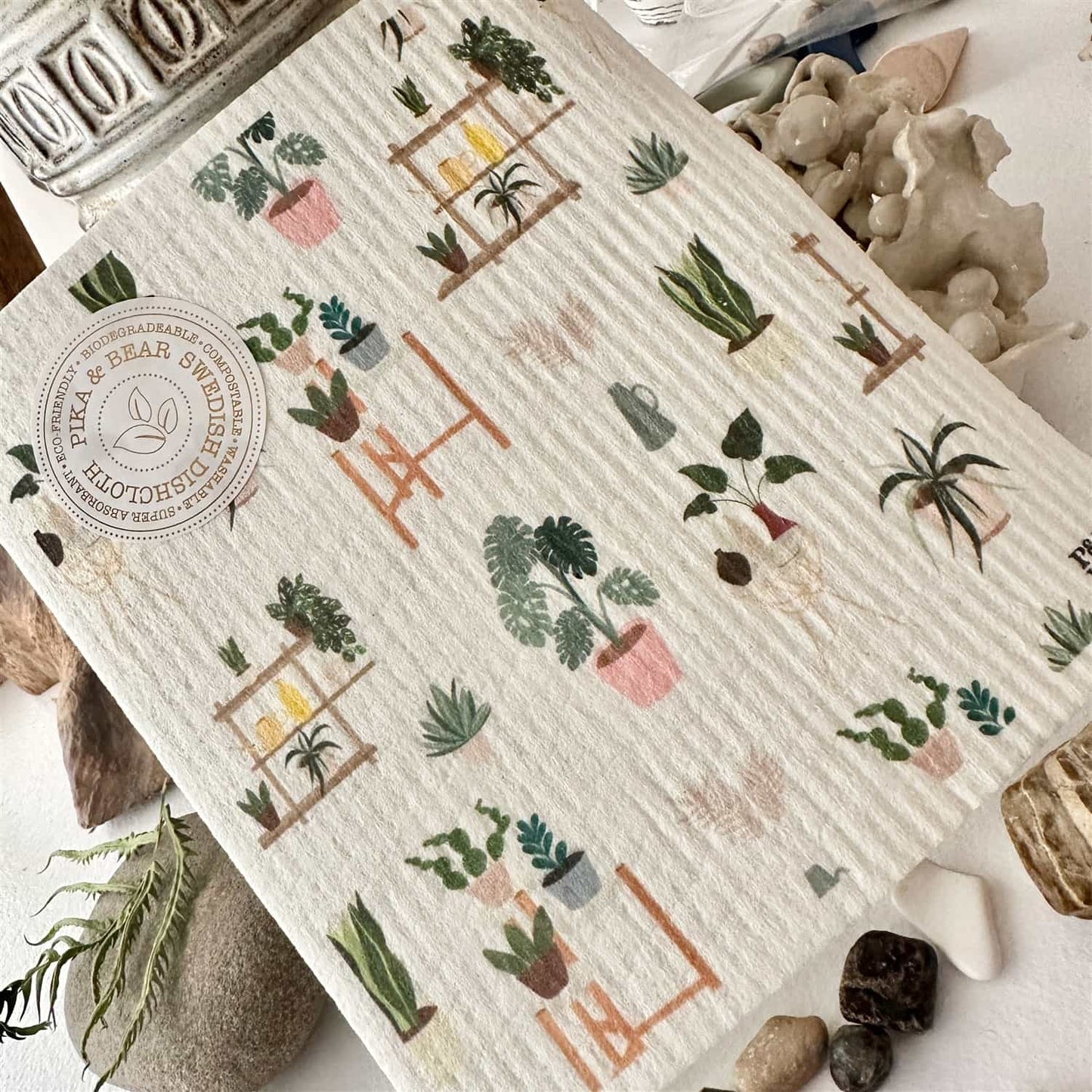 Plantasia Potted Plants Design Swedish Dishcloth