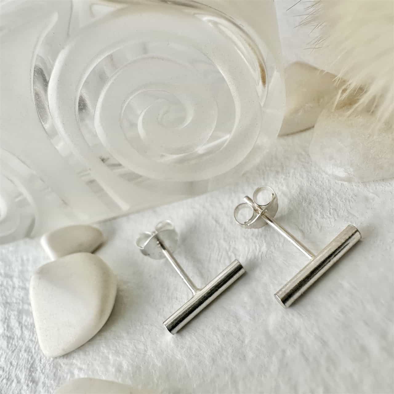 Radius Minimalist Bar Stud Earrings in Sterling Silver