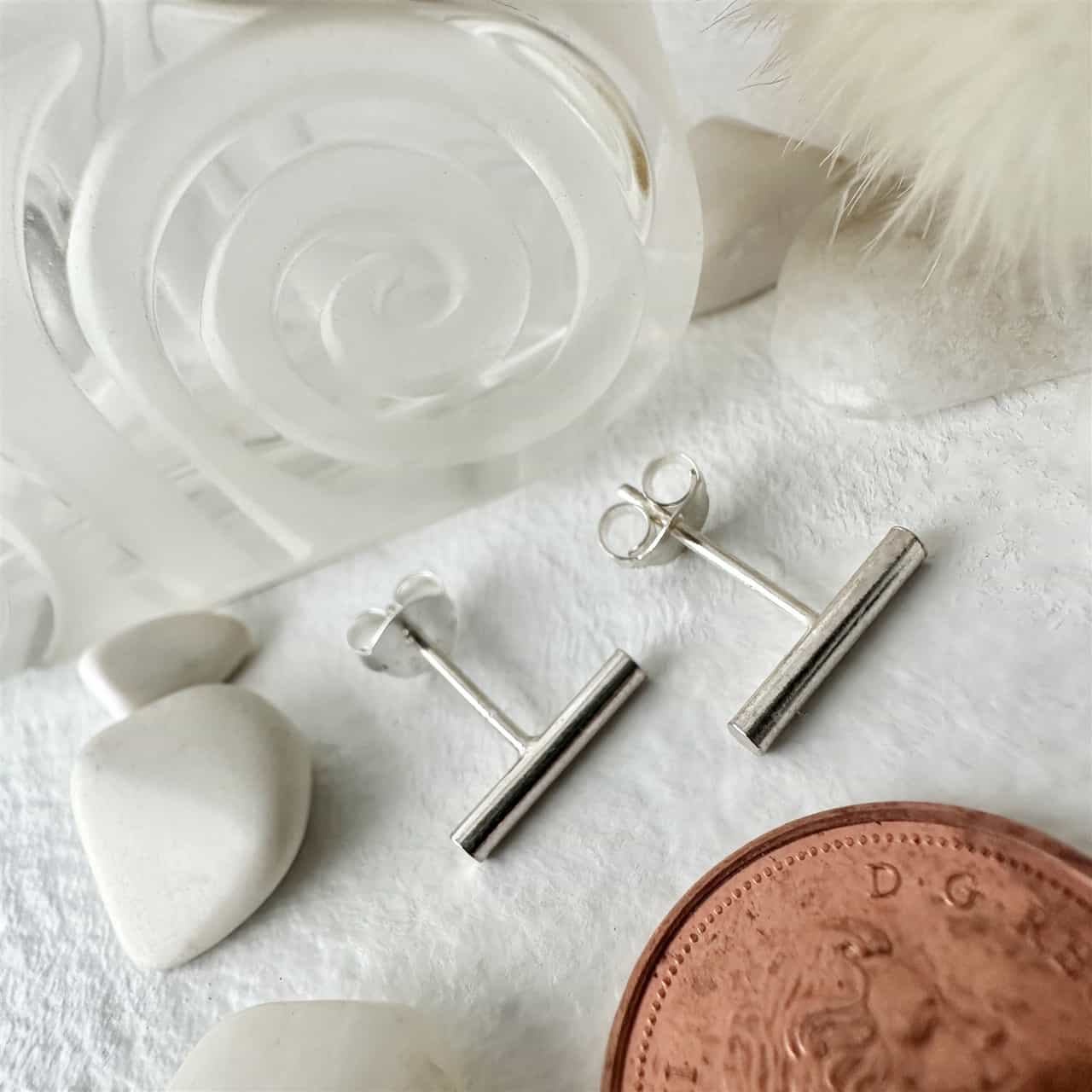 Radius Minimalist Bar Stud Earrings in Sterling Silver