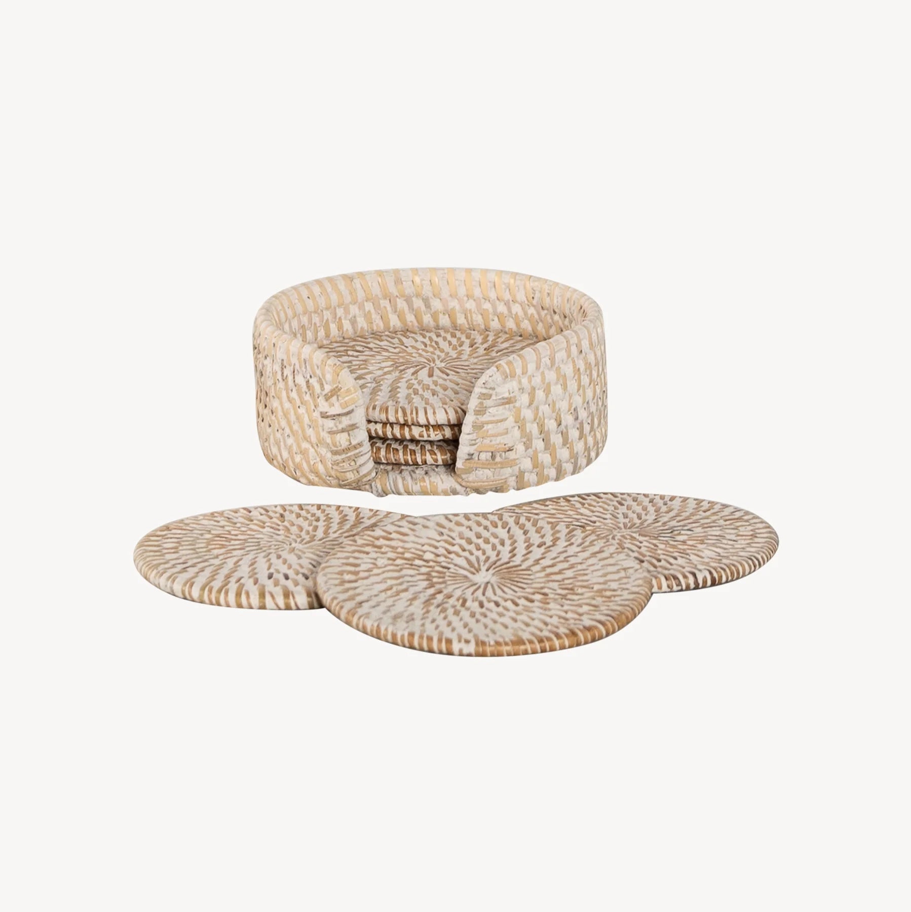 Rattan Coaster Set of 6 White Wash