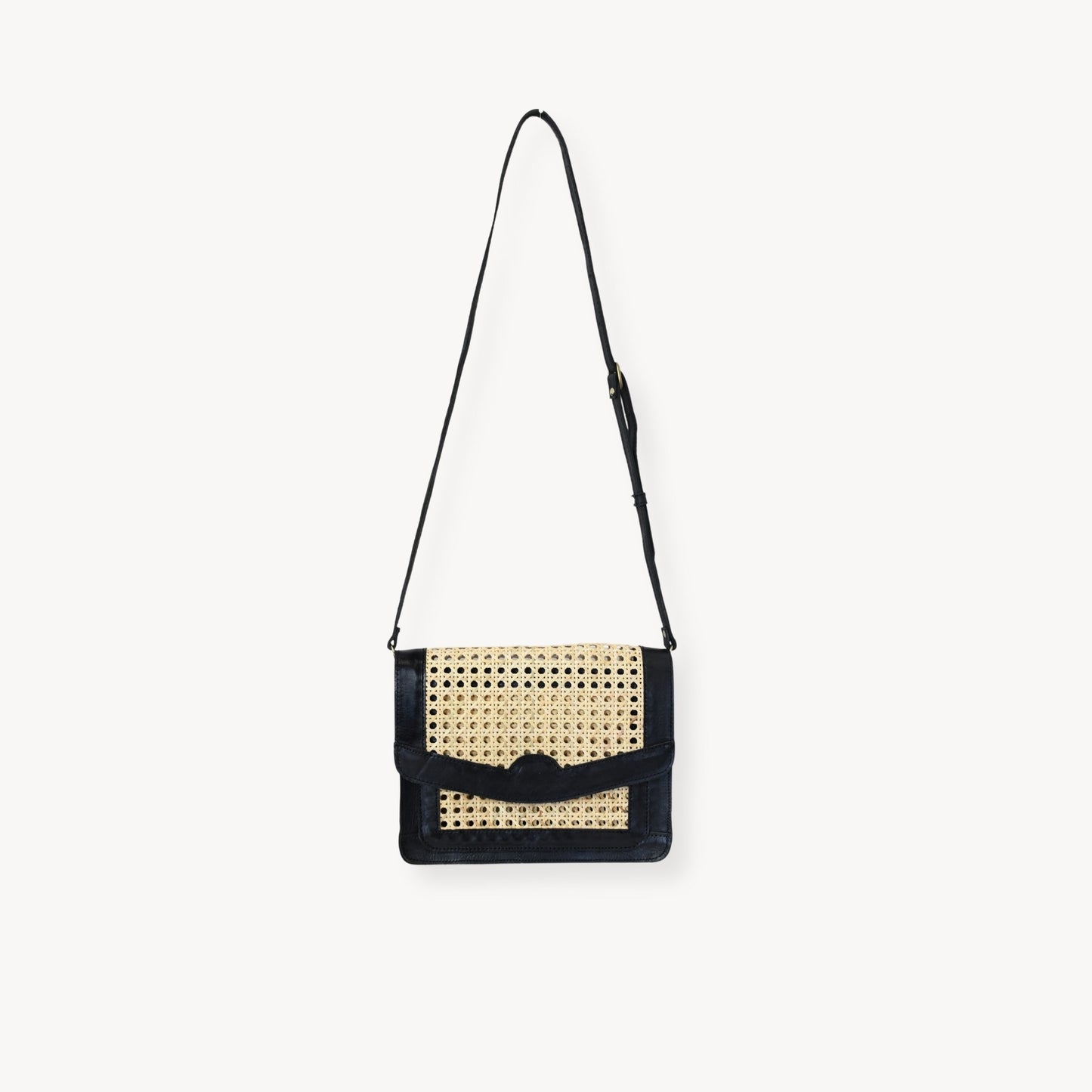 Rectangle Leather Bag with Cane Accent - Black