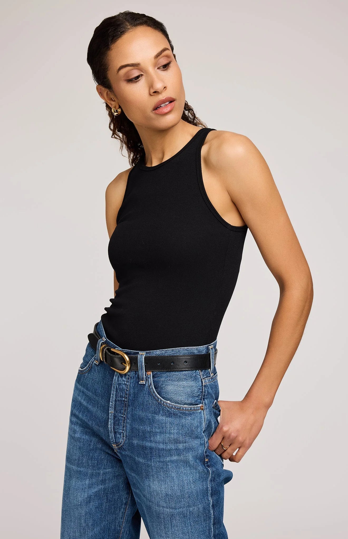 Ronan Ribbed Tank - Black