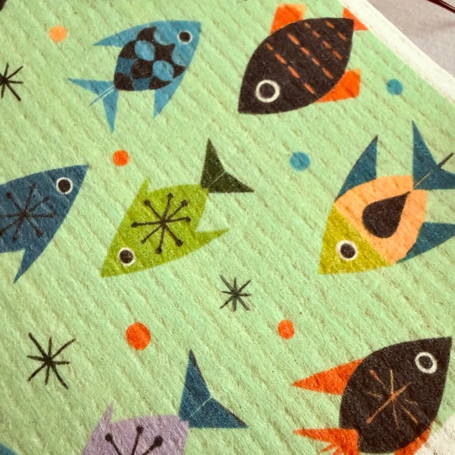Sardinia Mid-Century Fish Design Swedish Dishcloth