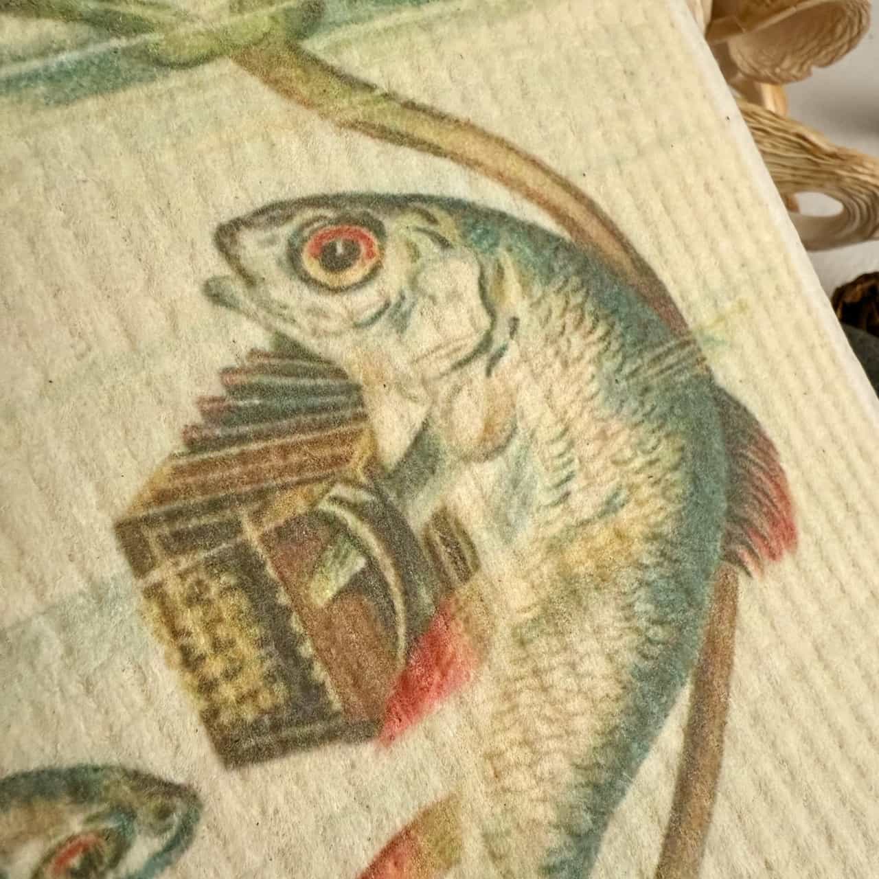 Serenade Fish & Accordion Design Swedish Dishcloth