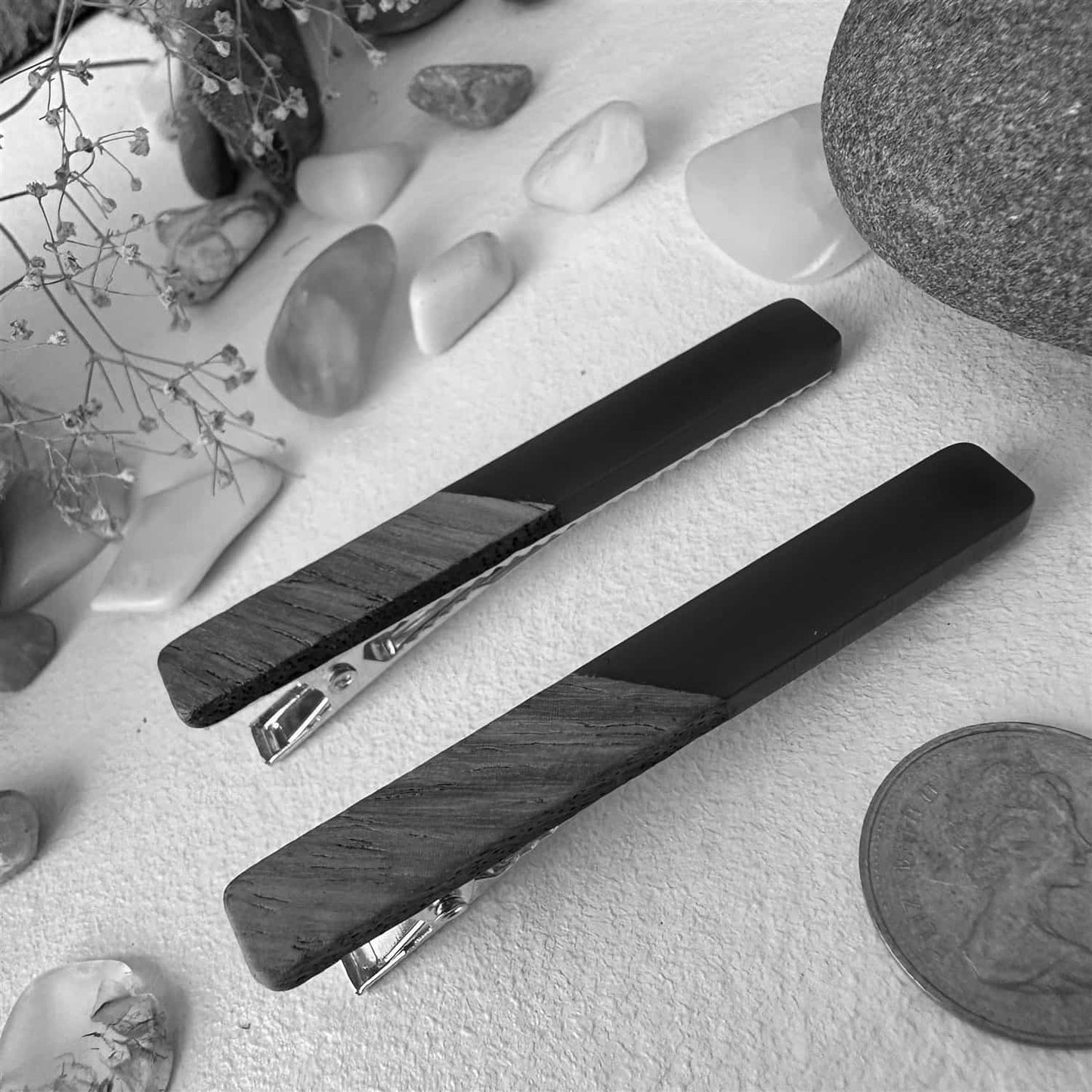 Simone - Wood & Acrylic Duckbill Hairclips in Grey