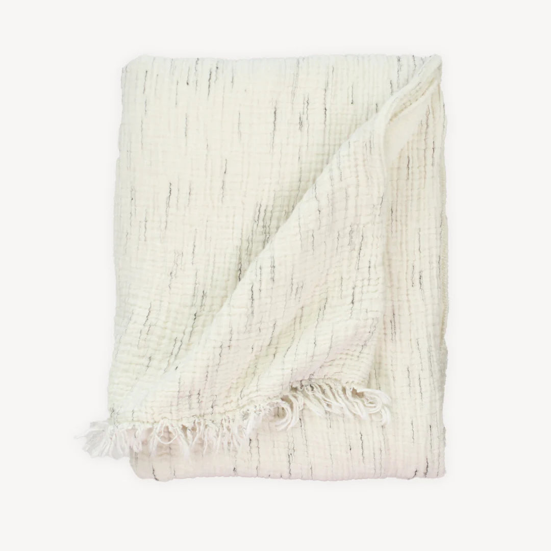 Sketched Crinkle Fleece Lined Throw - Natural with Grey Slub