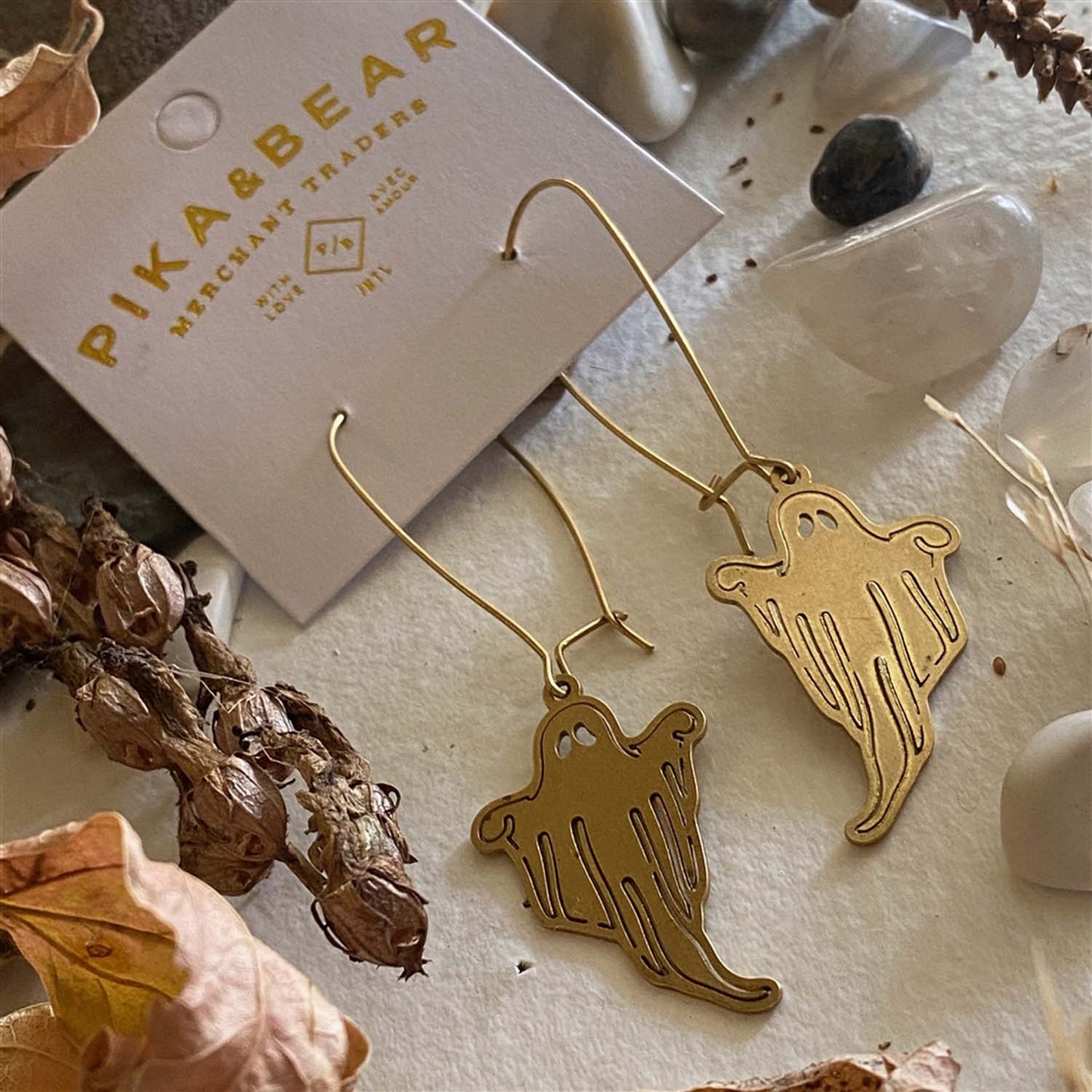 Spectre - Terrifying Ghost Kidney Wire Drop Earrings in Raw Brass