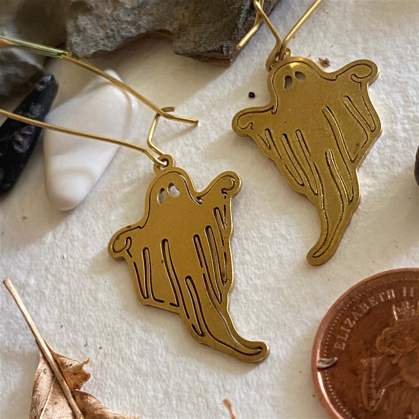 Spectre - Terrifying Ghost Kidney Wire Drop Earrings in Raw Brass