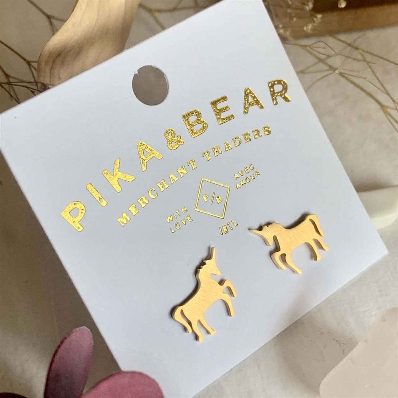 Tesias Unicorn Silhouette Stud Earrings - Gold