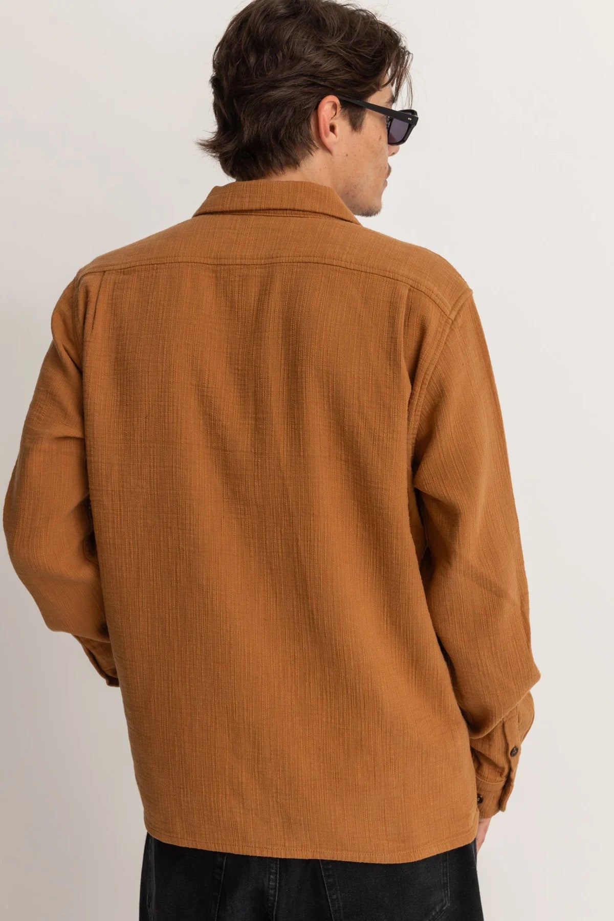Textured Linen Long Sleeve Shirt - Tobacco
