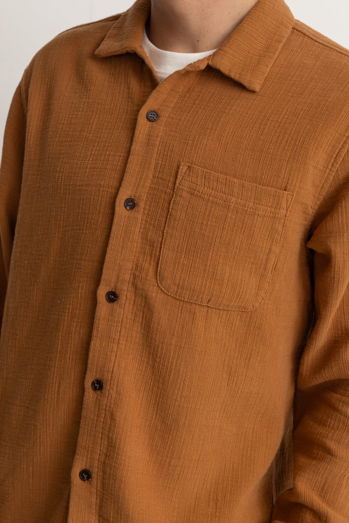 Textured Linen Long Sleeve Shirt - Tobacco