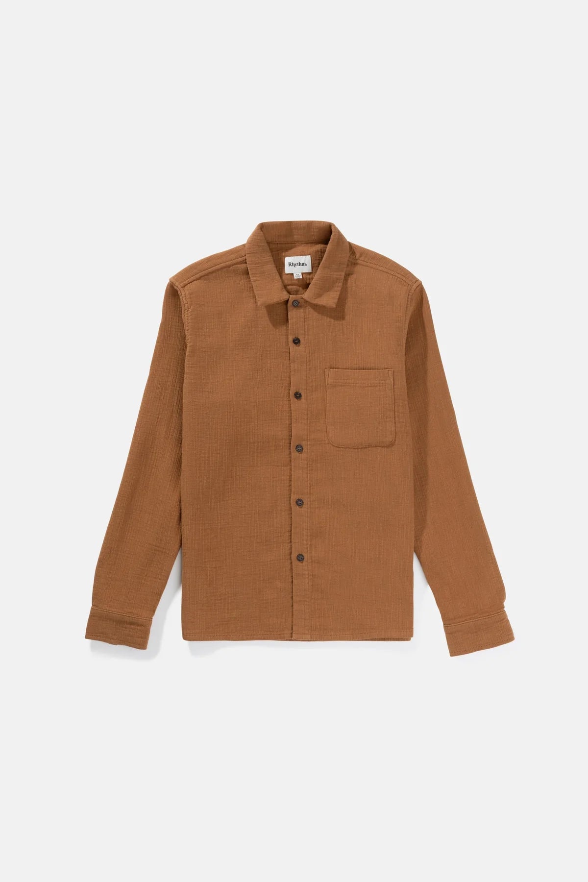 Textured Linen Long Sleeve Shirt - Tobacco