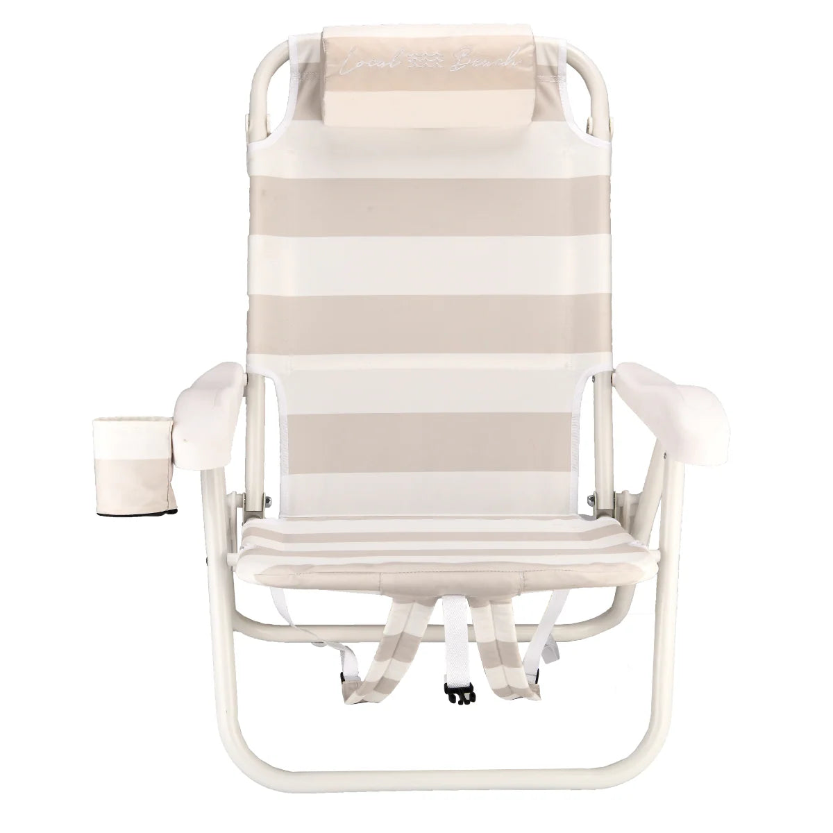 Thick Stripe Reclining Backpack Beach Chair - Taupe