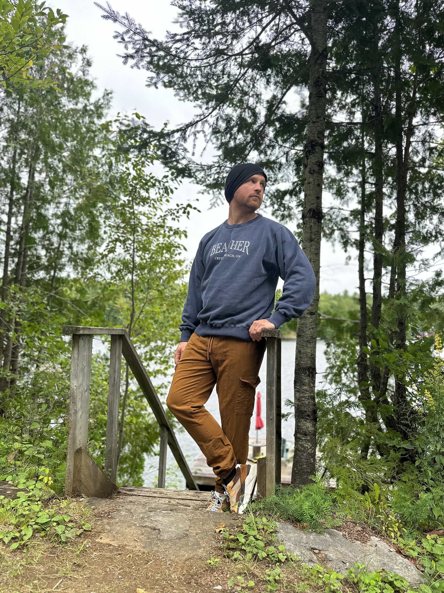 Washed Navy Vintage Beacher - Cotton Fleece Crewneck