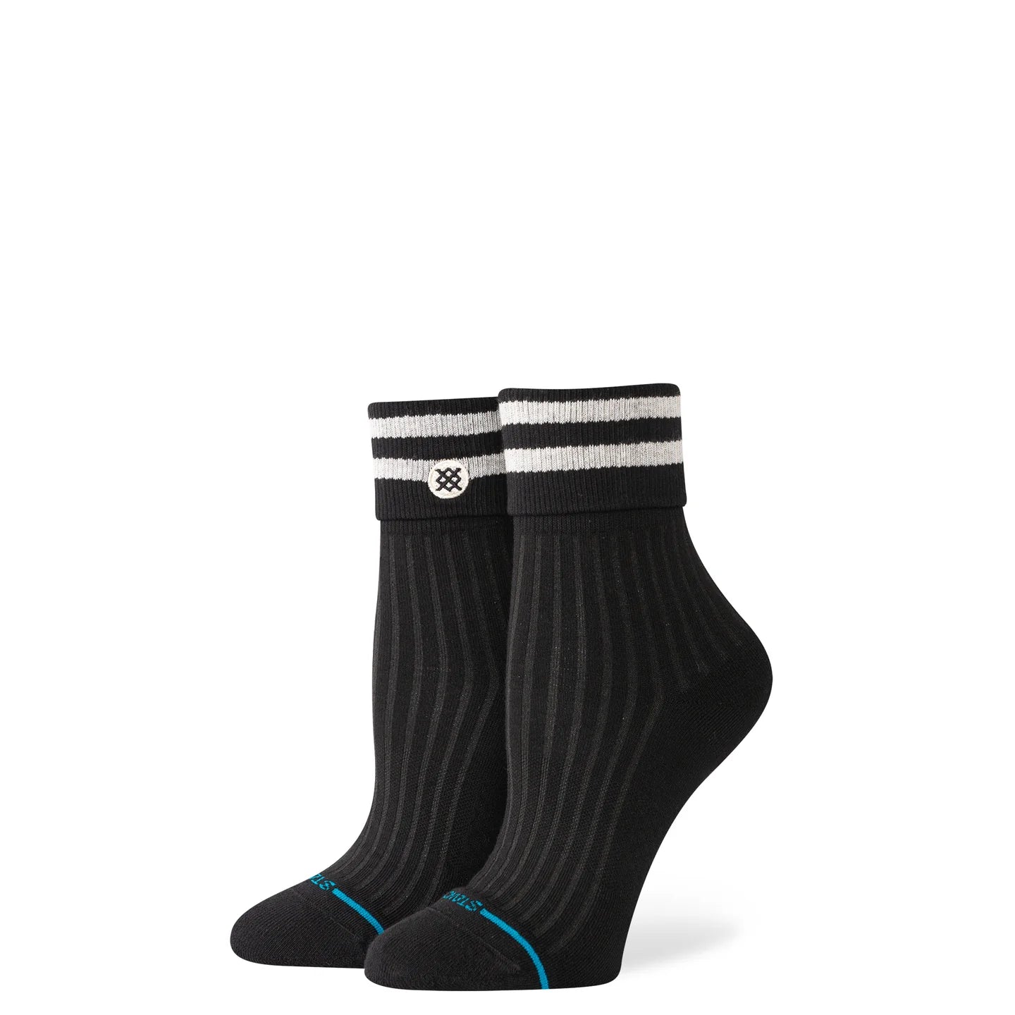 Womens Roll Cuff Quarter Socks - Black