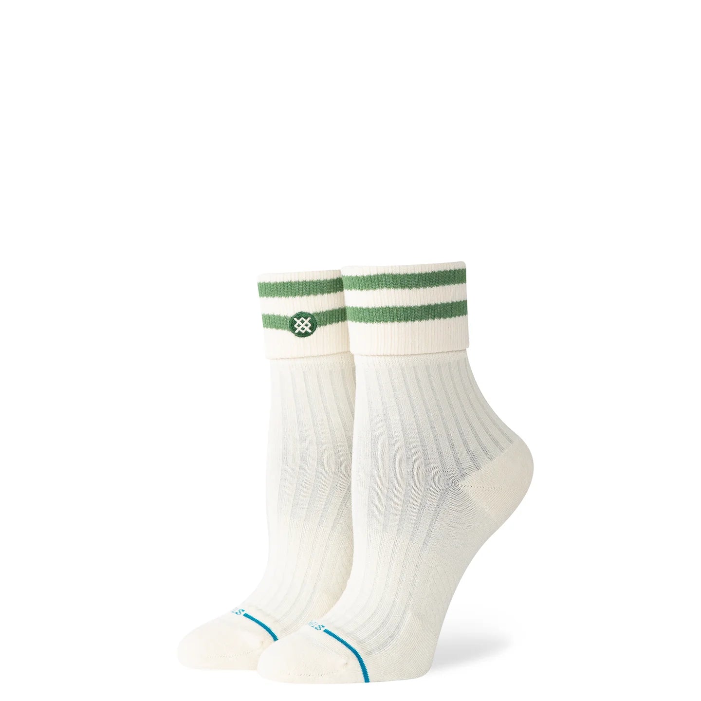 Womens Roll Cuff Quarter Socks - Green