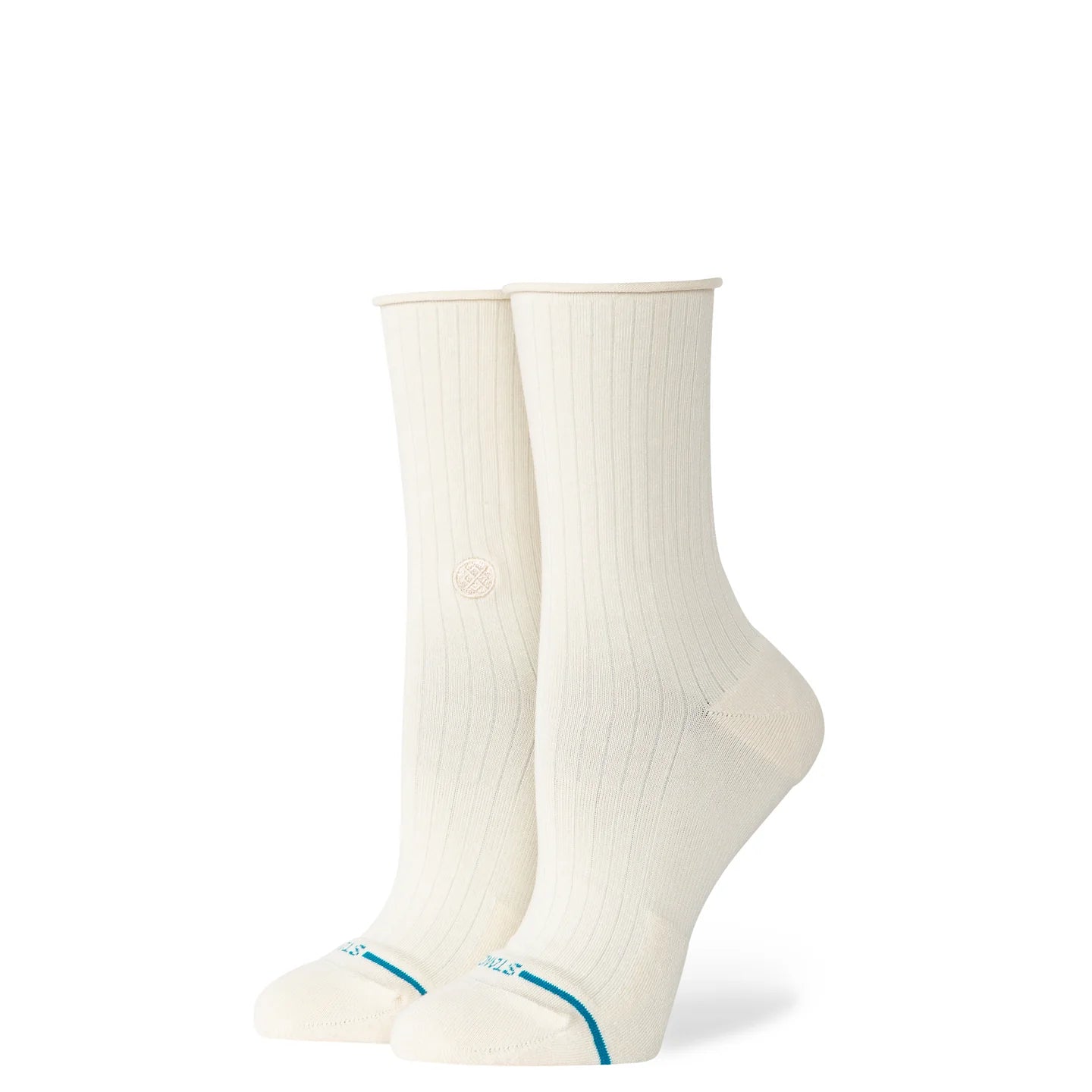 Womens Rolled Cuff Quarter Socks - Ivory