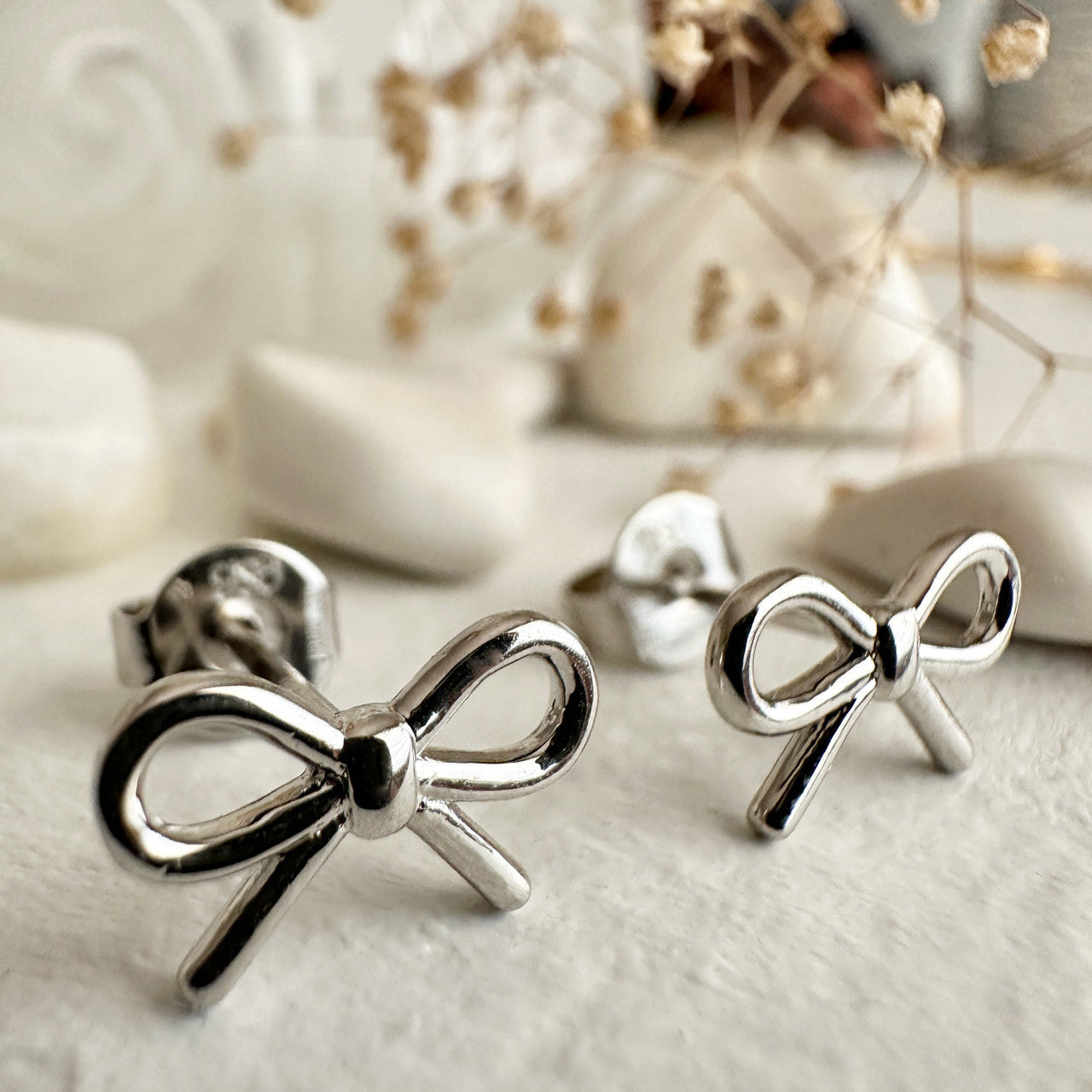 Zooey Tiny Bow Stud Earrings - Silver
