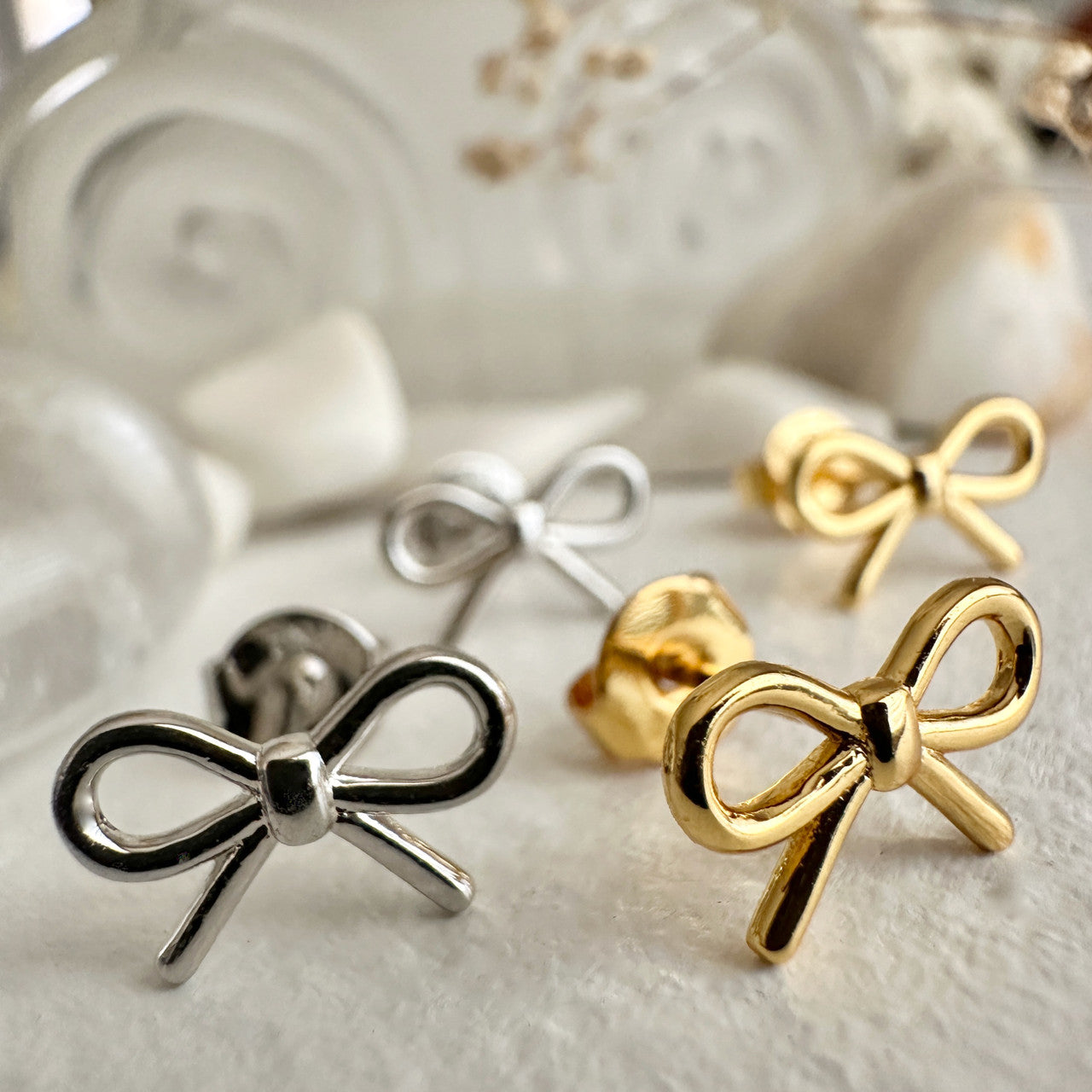 Zooey Tiny Bow Stud Earrings - Gold