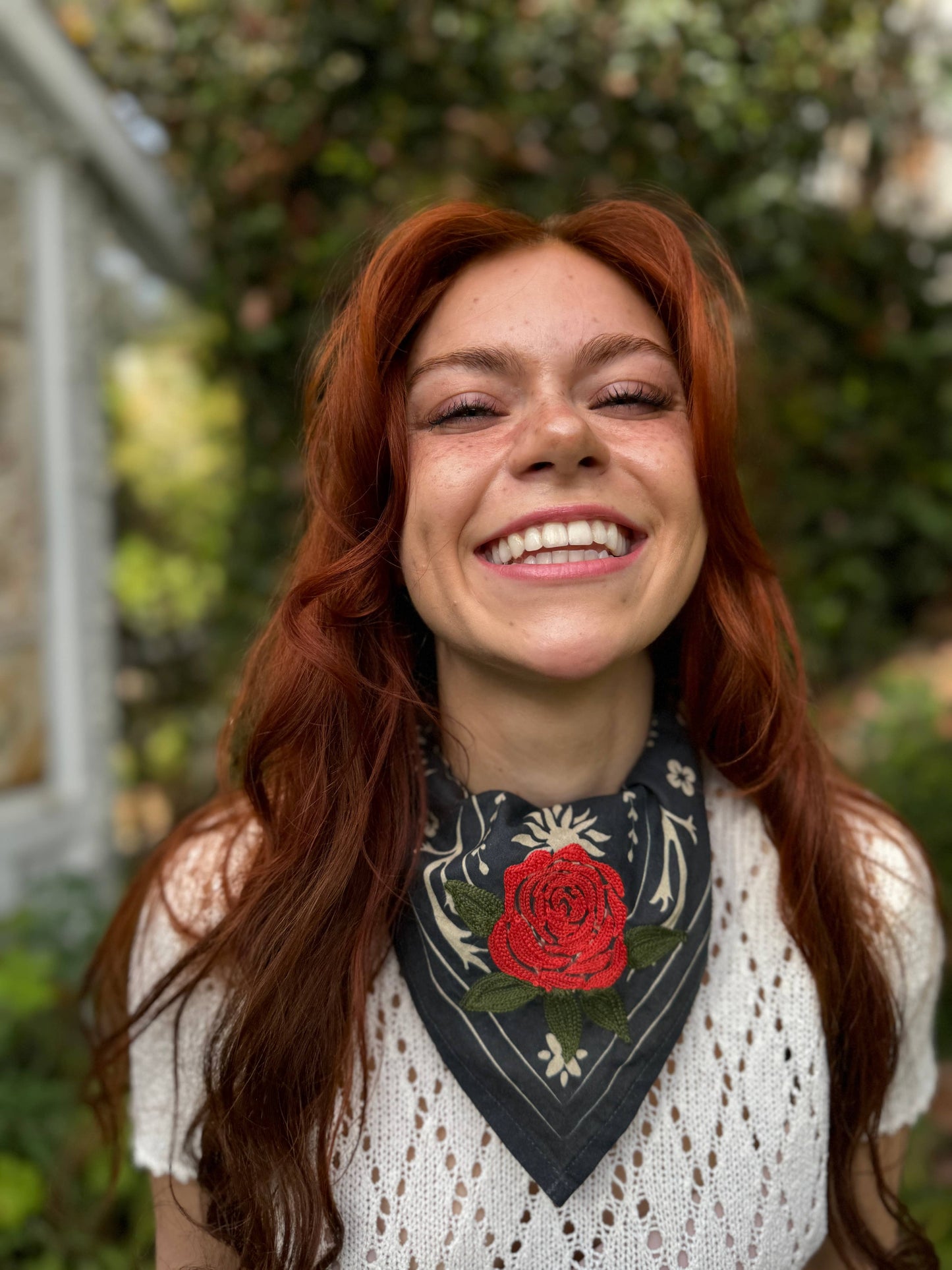 The Rose Bandana ( wild rag, embroidered bandana, western)