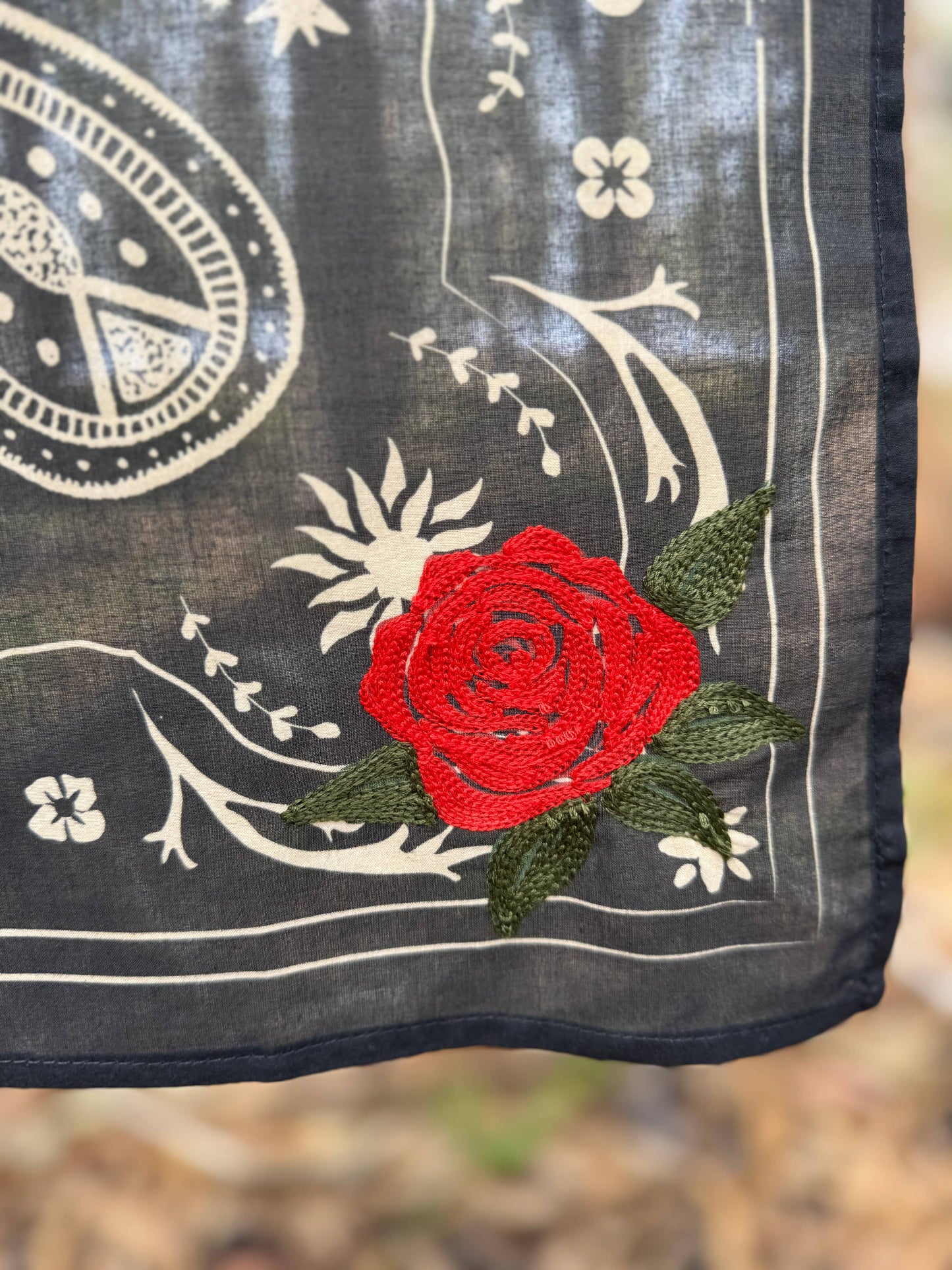 The Rose Bandana ( wild rag, embroidered bandana, western)