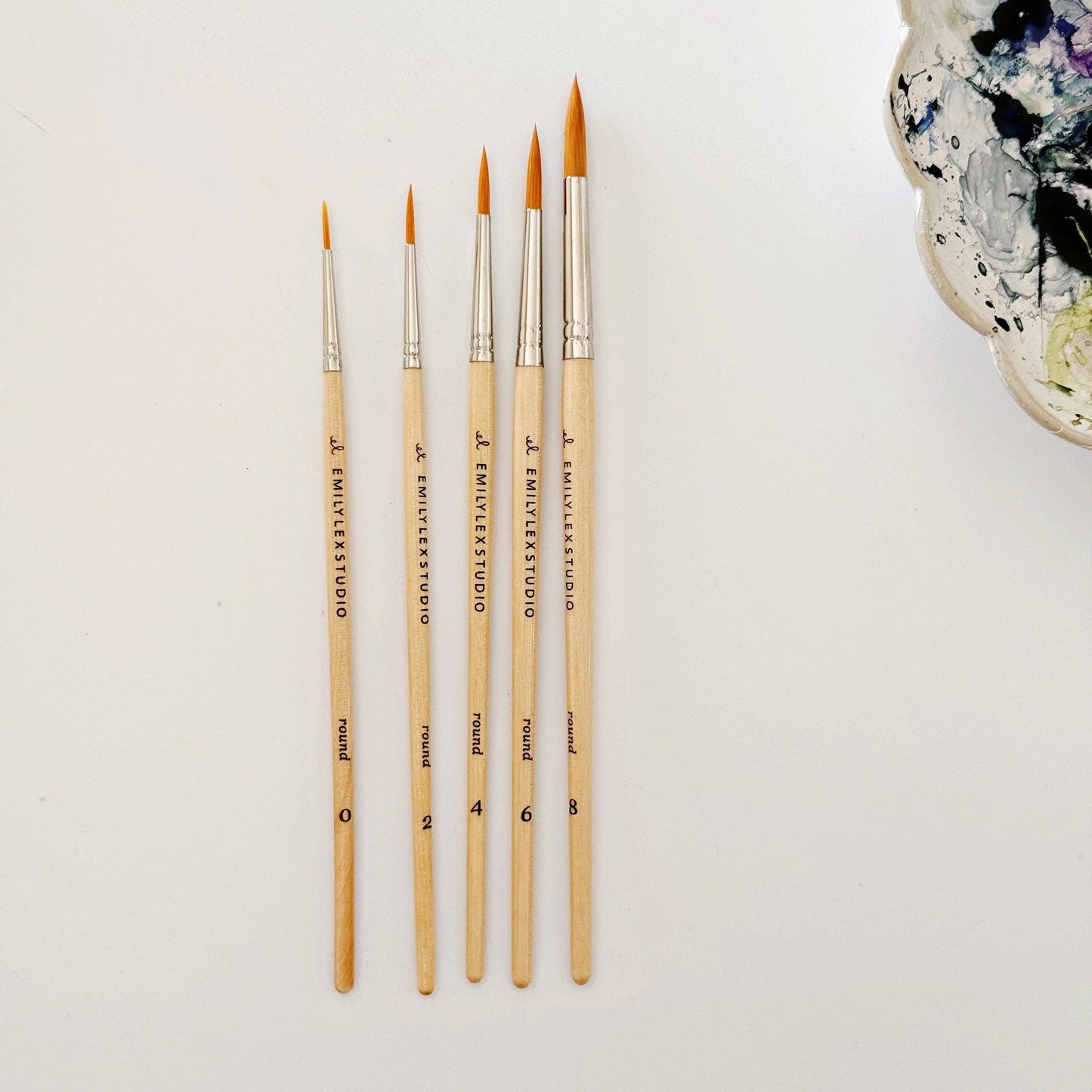Watercolour Paintbrush - Set Of 5 Wood Brushes