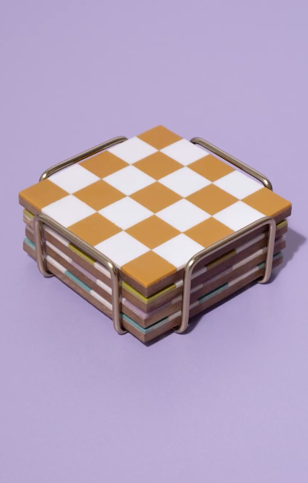 Coloured Checkered Coasters with Stand