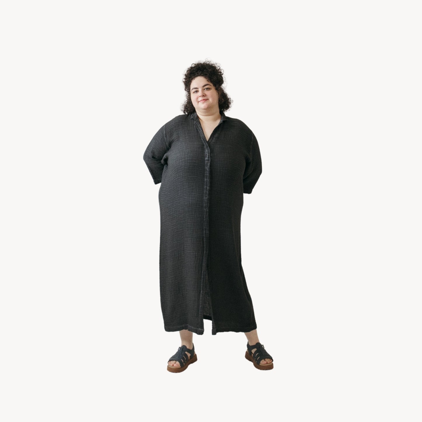 Crinkle Shirt Dress Plus - Black