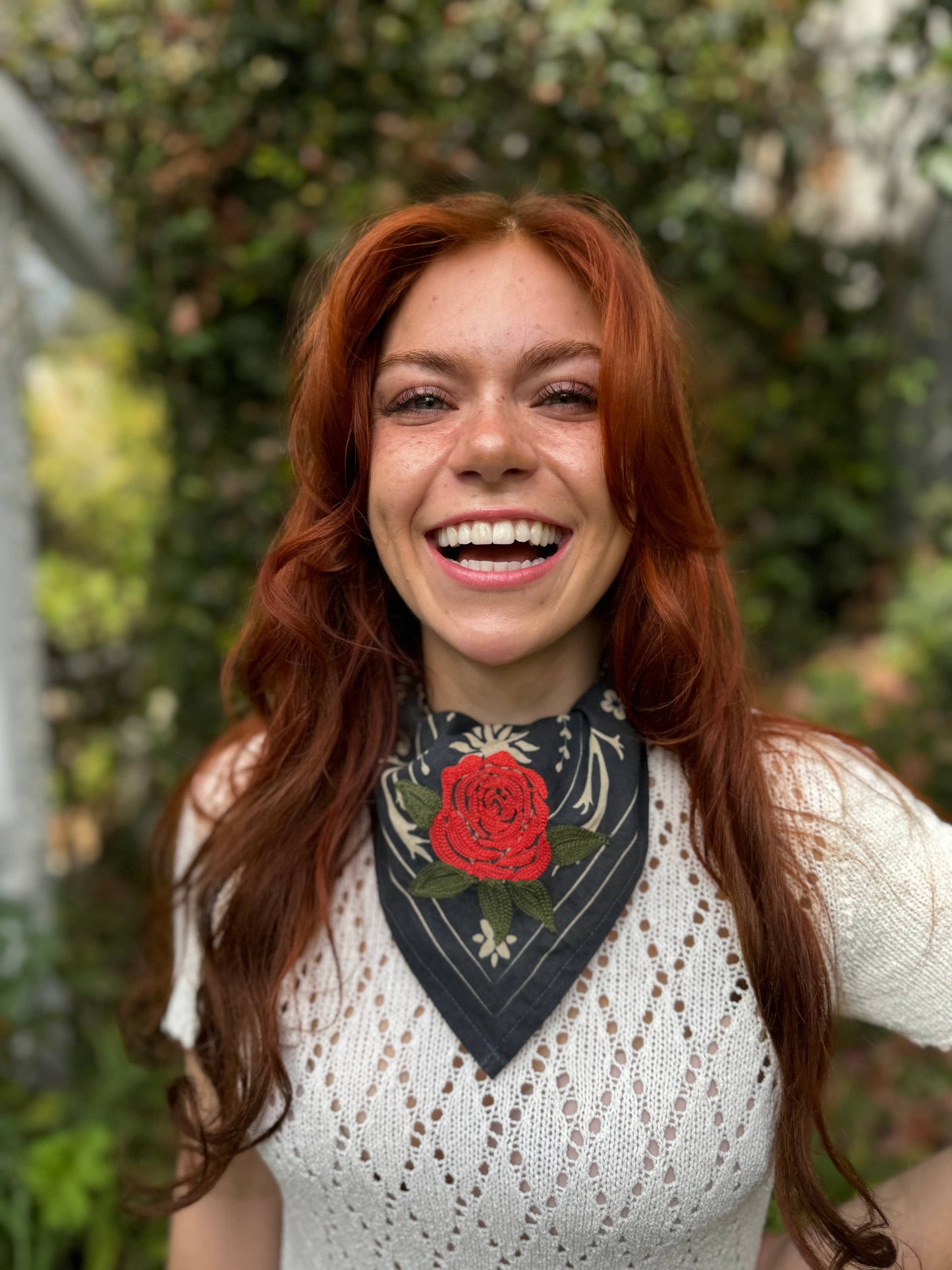 The Rose Bandana ( wild rag, embroidered bandana, western)