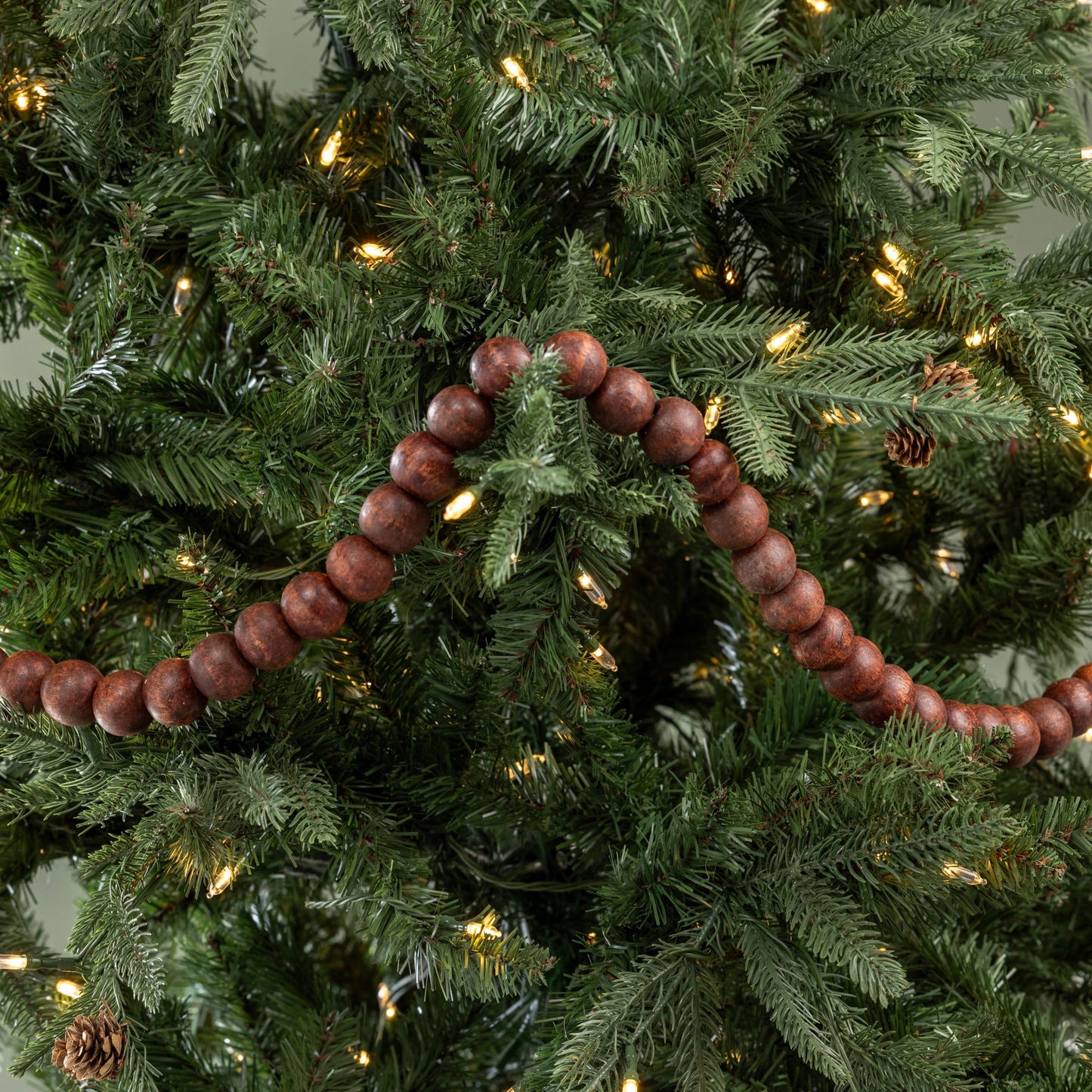 9' LARGE ROUND DARK STAINED WOOD BEAD GARLAND
