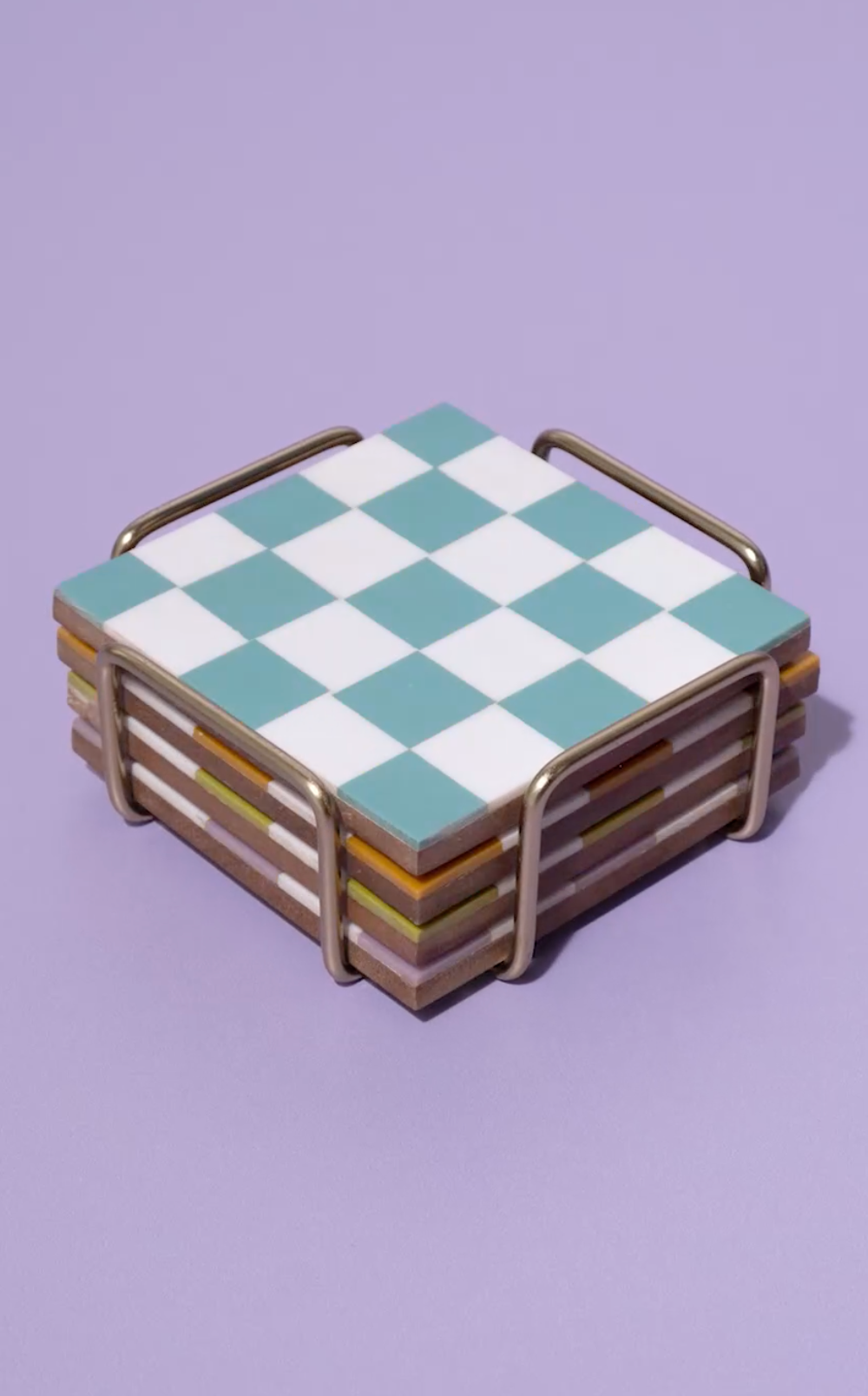 Coloured Checkered Coasters with Stand