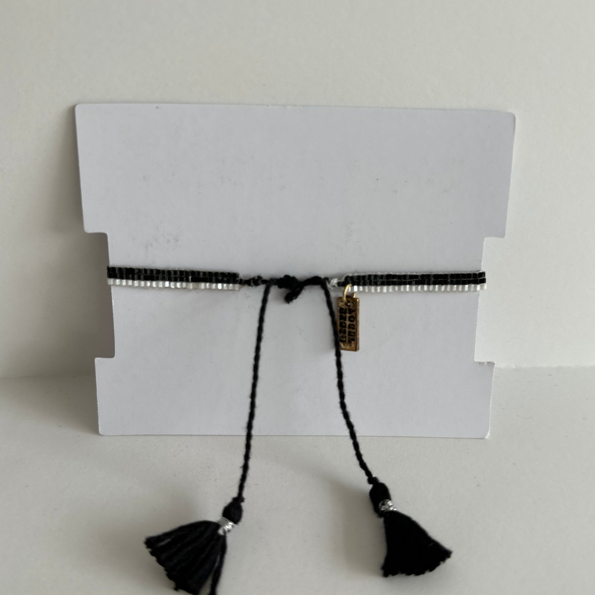 Thin Tassel Beaded Bracelet - Black and Silver