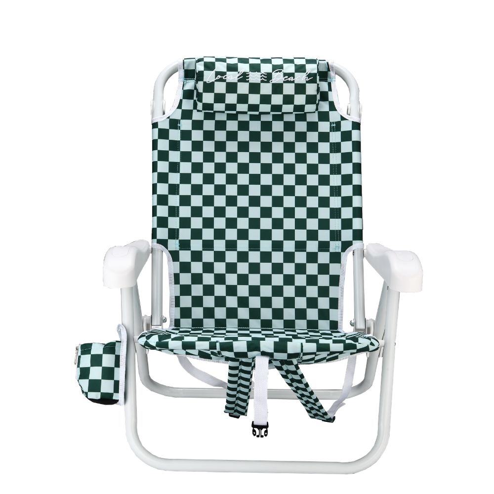 Checker Backpack Reclining Beach Chair - Green and Blue