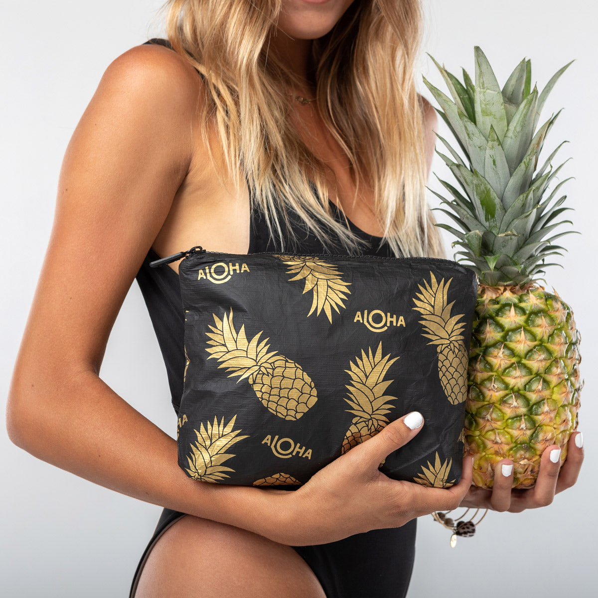 Pineapple Fields Small Pouch - Gold on Black