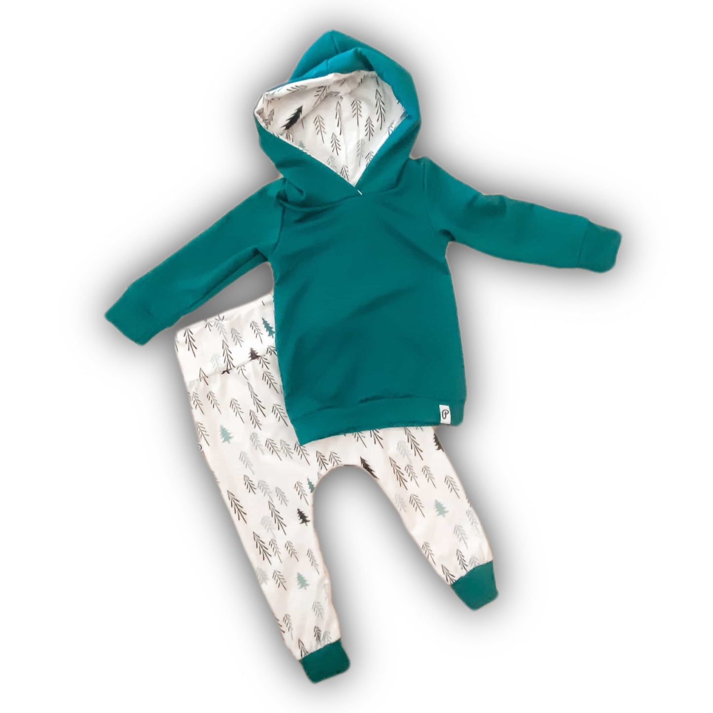 Baby/Kids Bamboo Hoodie and Pants Set - Dark Teal and Trees Print
