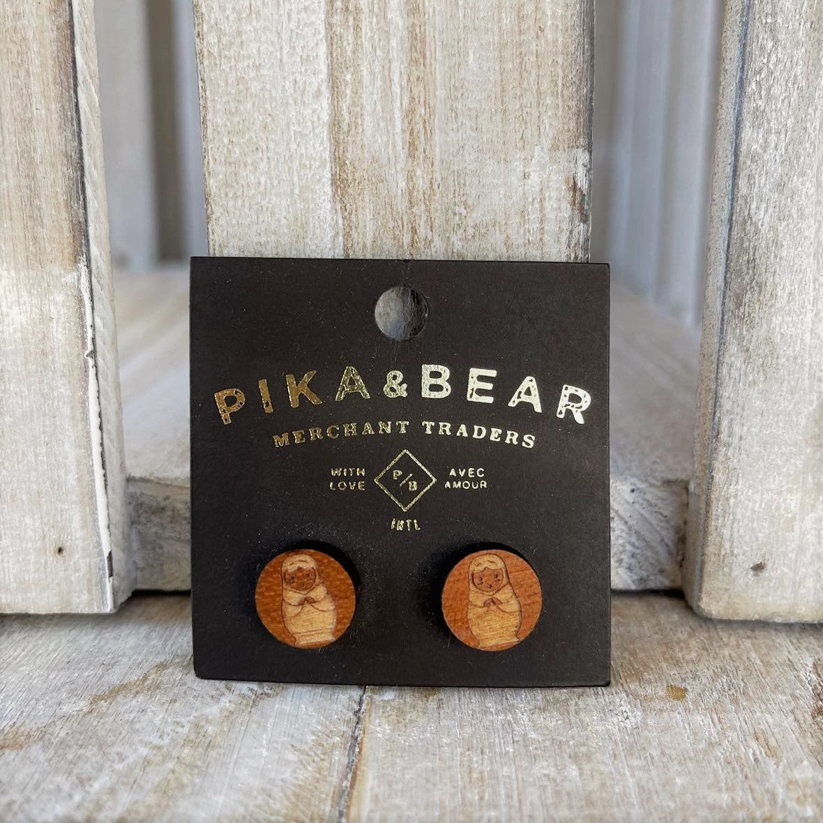 Oshka Cherrywood Matryoshka Doll Stud Earrings