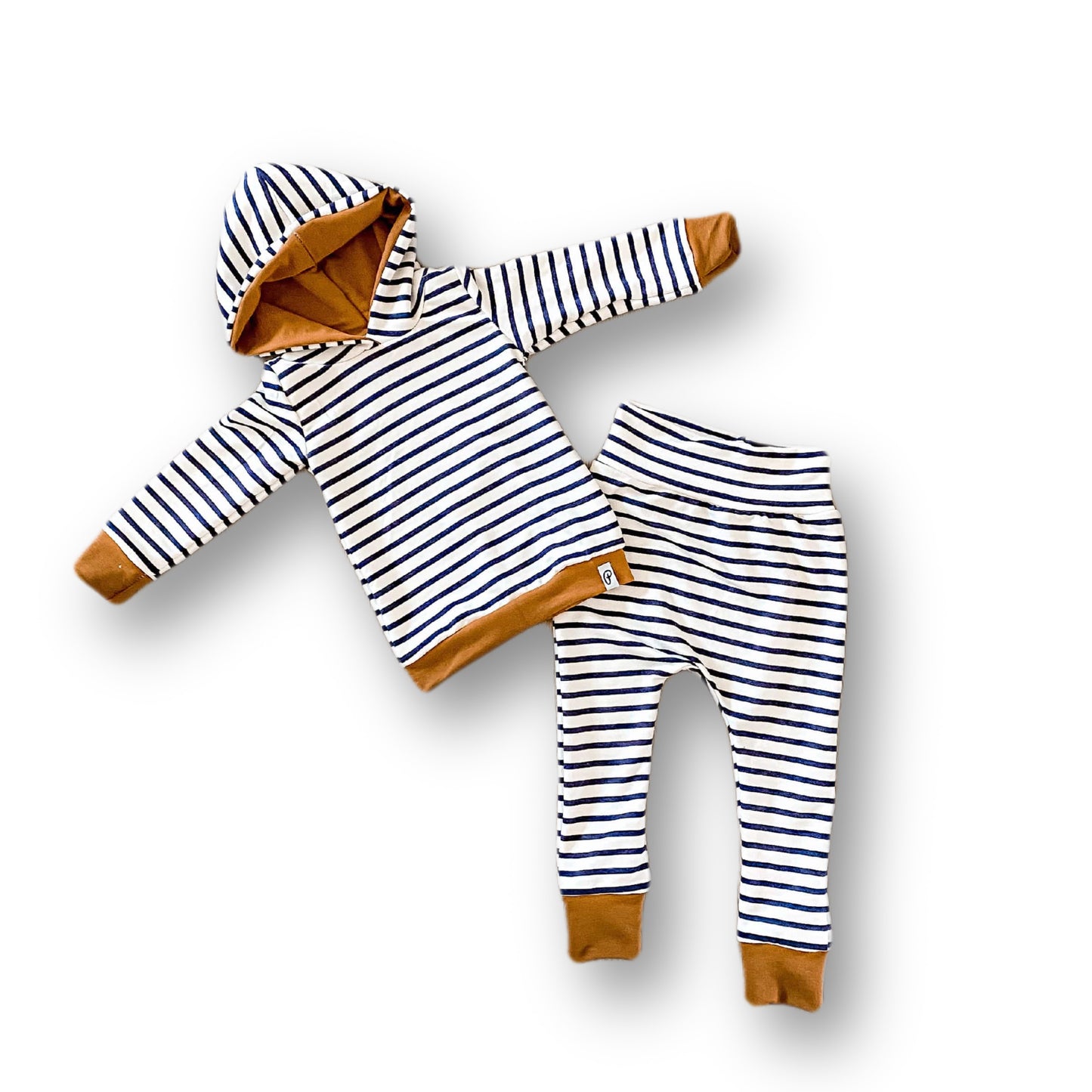 Kids Bamboo Hoodie with Baggy Pants - Navy Striped and Butterscotch