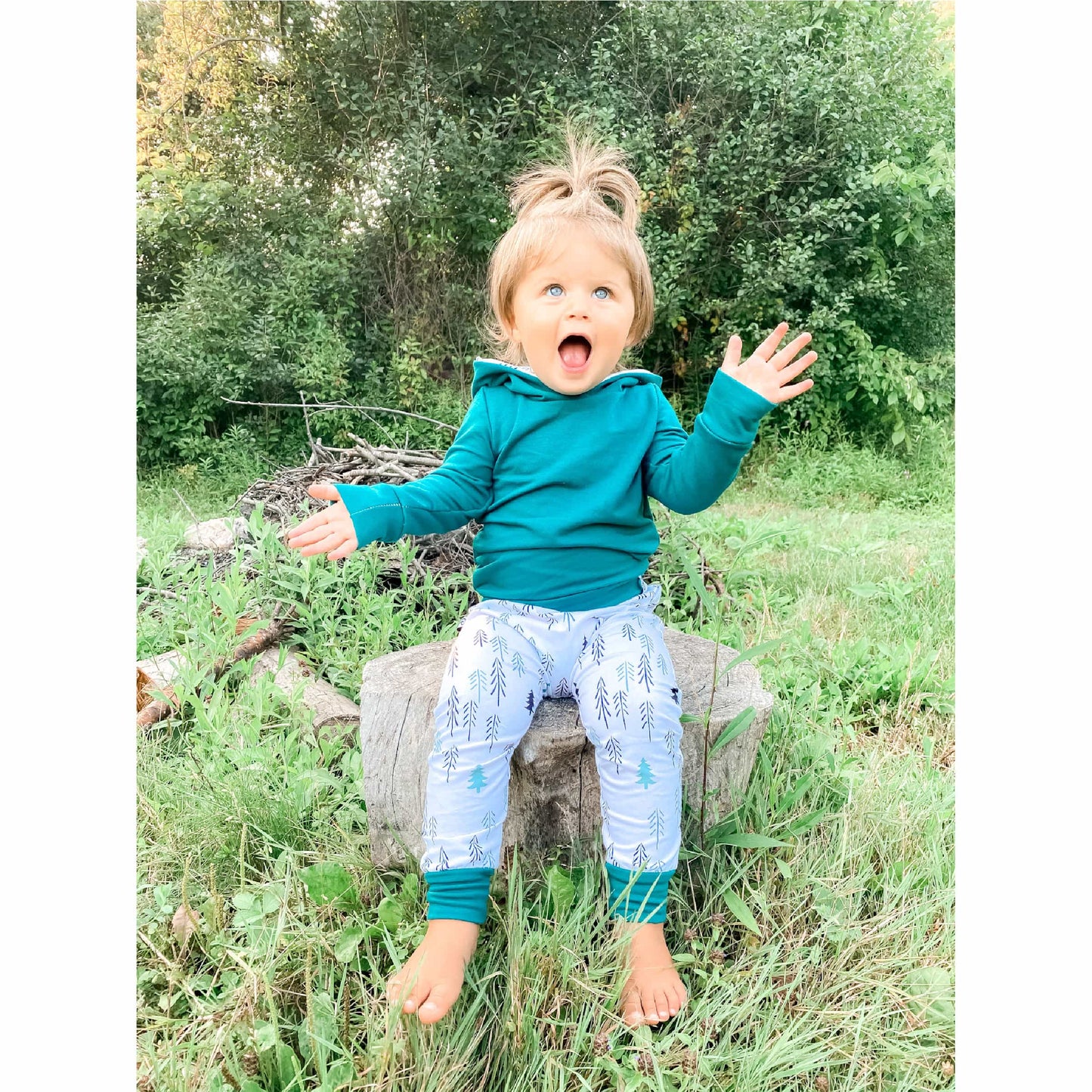 Baby/Kids Bamboo Hoodie and Pants Set - Dark Teal and Trees Print