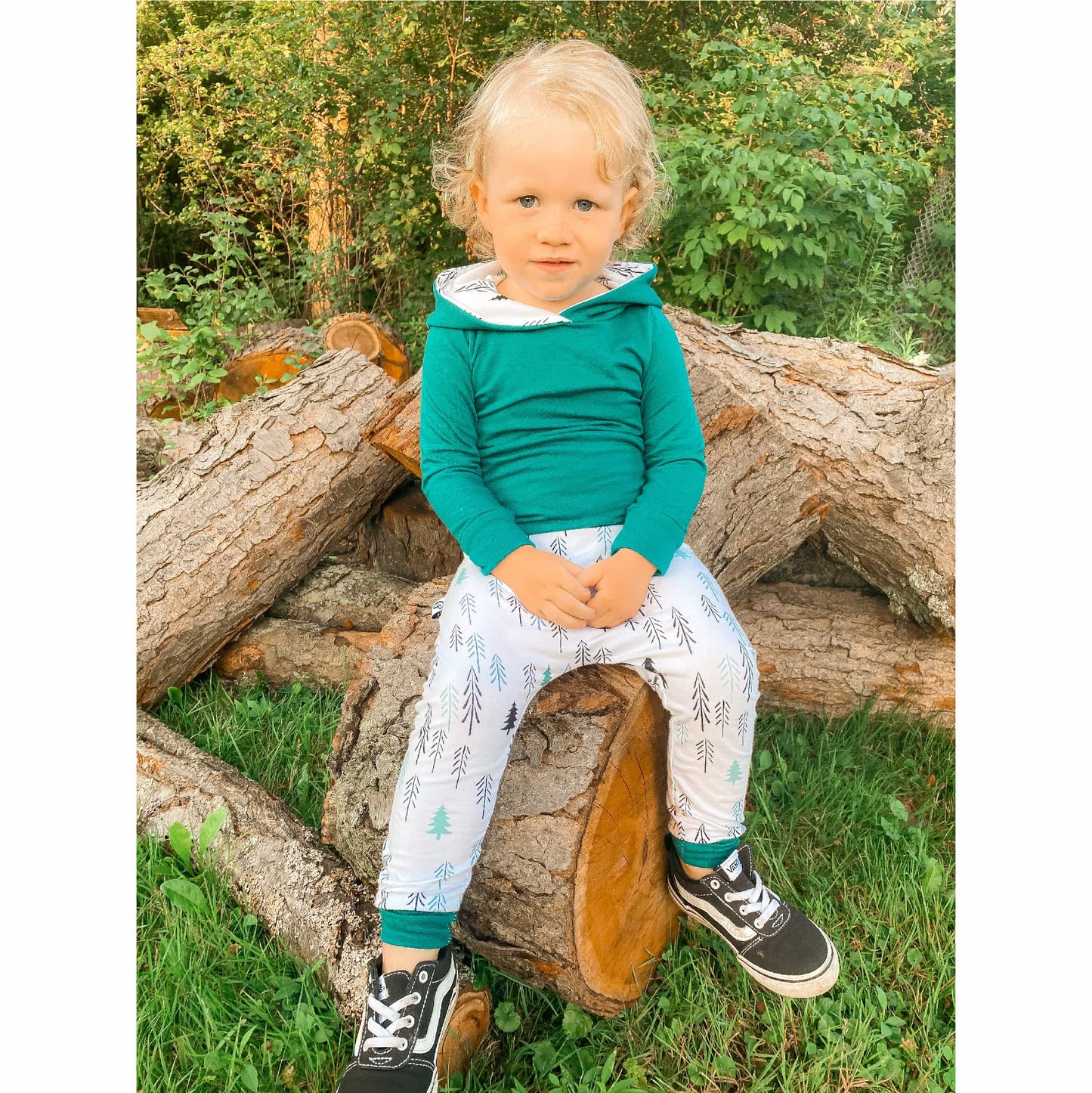 Baby/Kids Bamboo Hoodie and Pants Set - Dark Teal and Trees Print