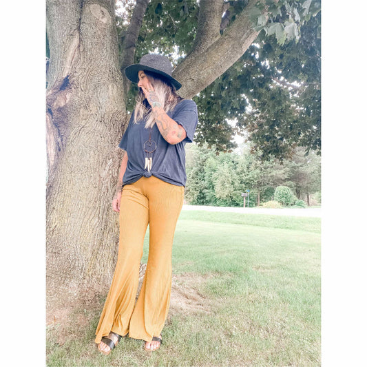 Gold Ribbed Adult Bamboo Bell Bottoms