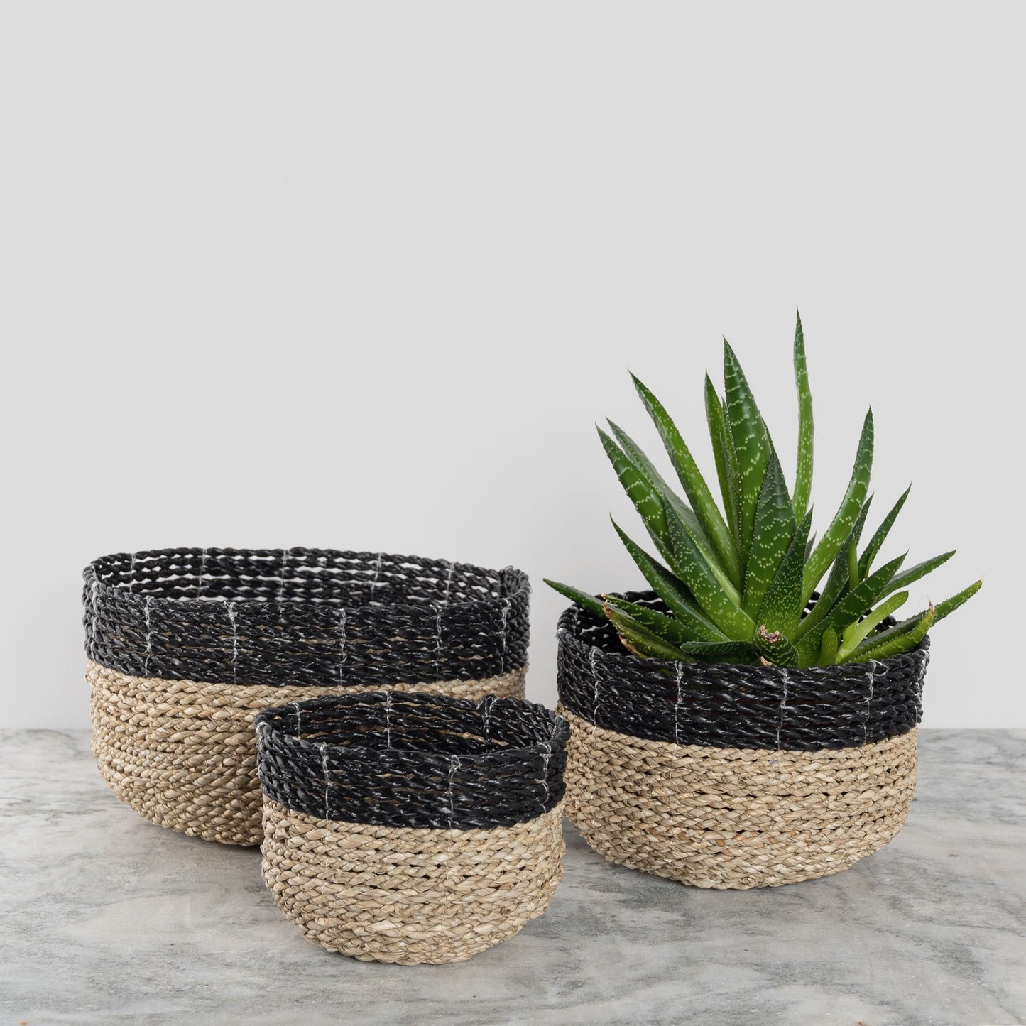 Bowl Basket Black/Natural - Set of 3
