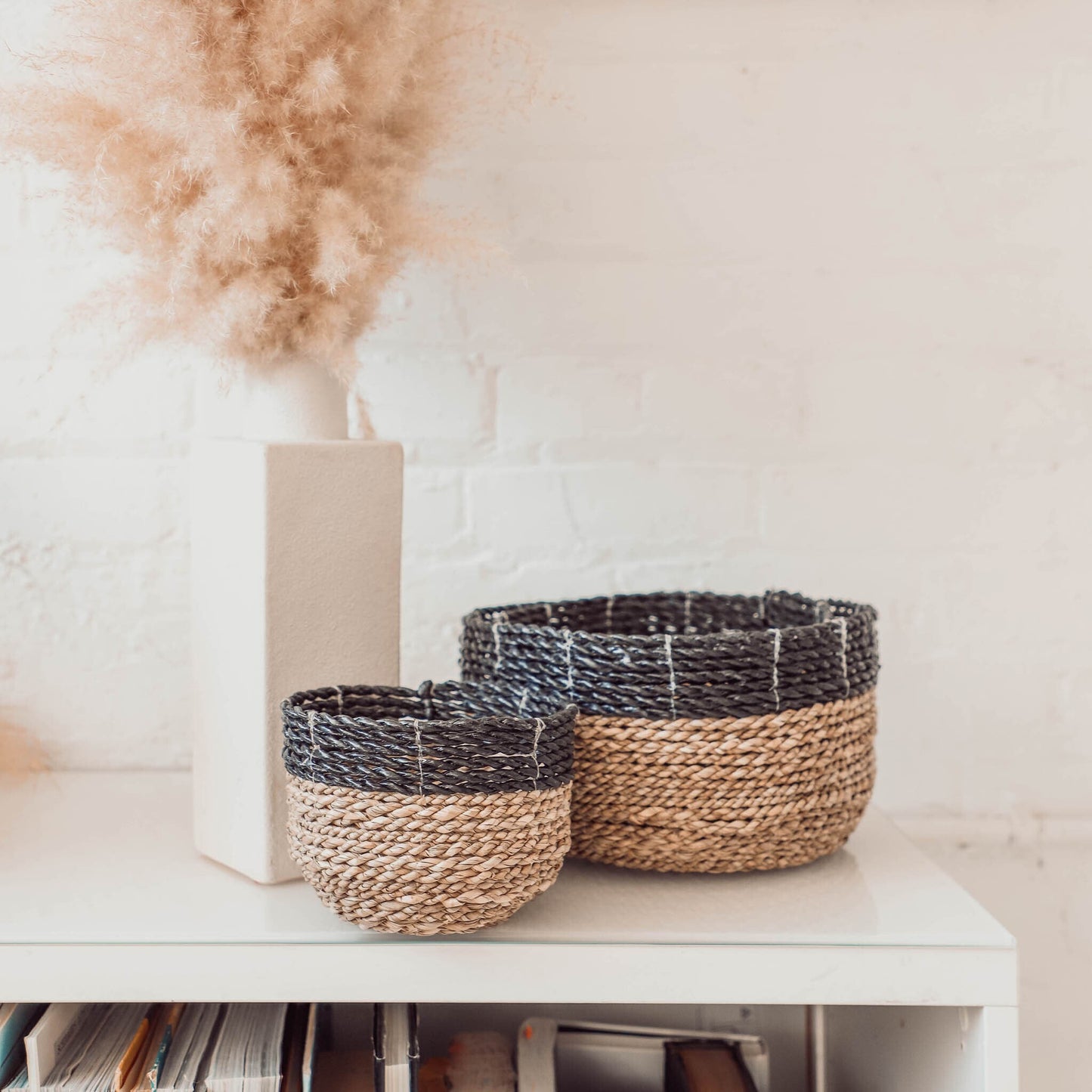 Bowl Basket Black/Natural - Set of 3