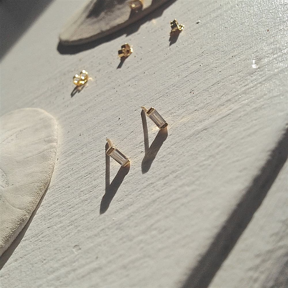 Carroll Baguette Crystal Stud Earrings in Gold