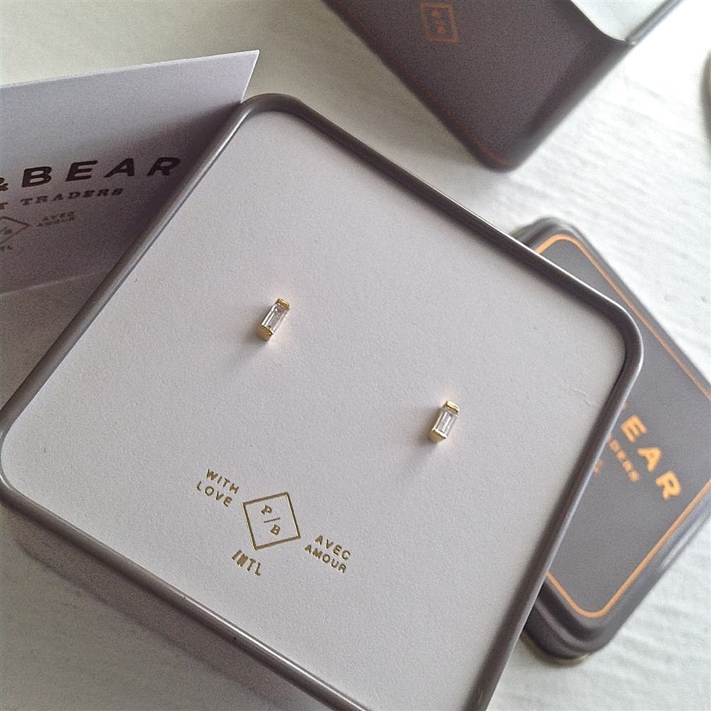 Carroll Baguette Crystal Stud Earrings in Gold