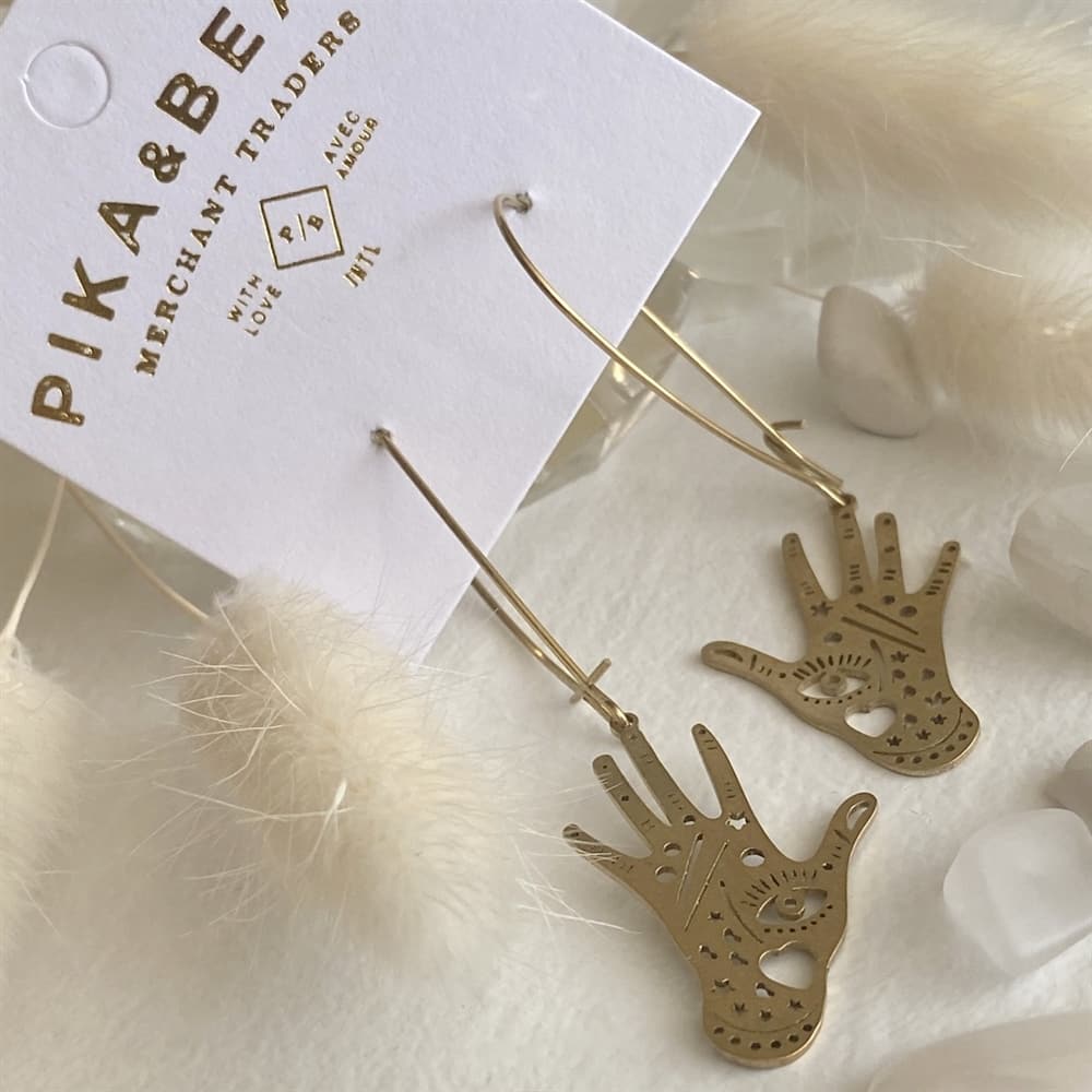 Chiromancy Brass Palmistry Drop Earrings